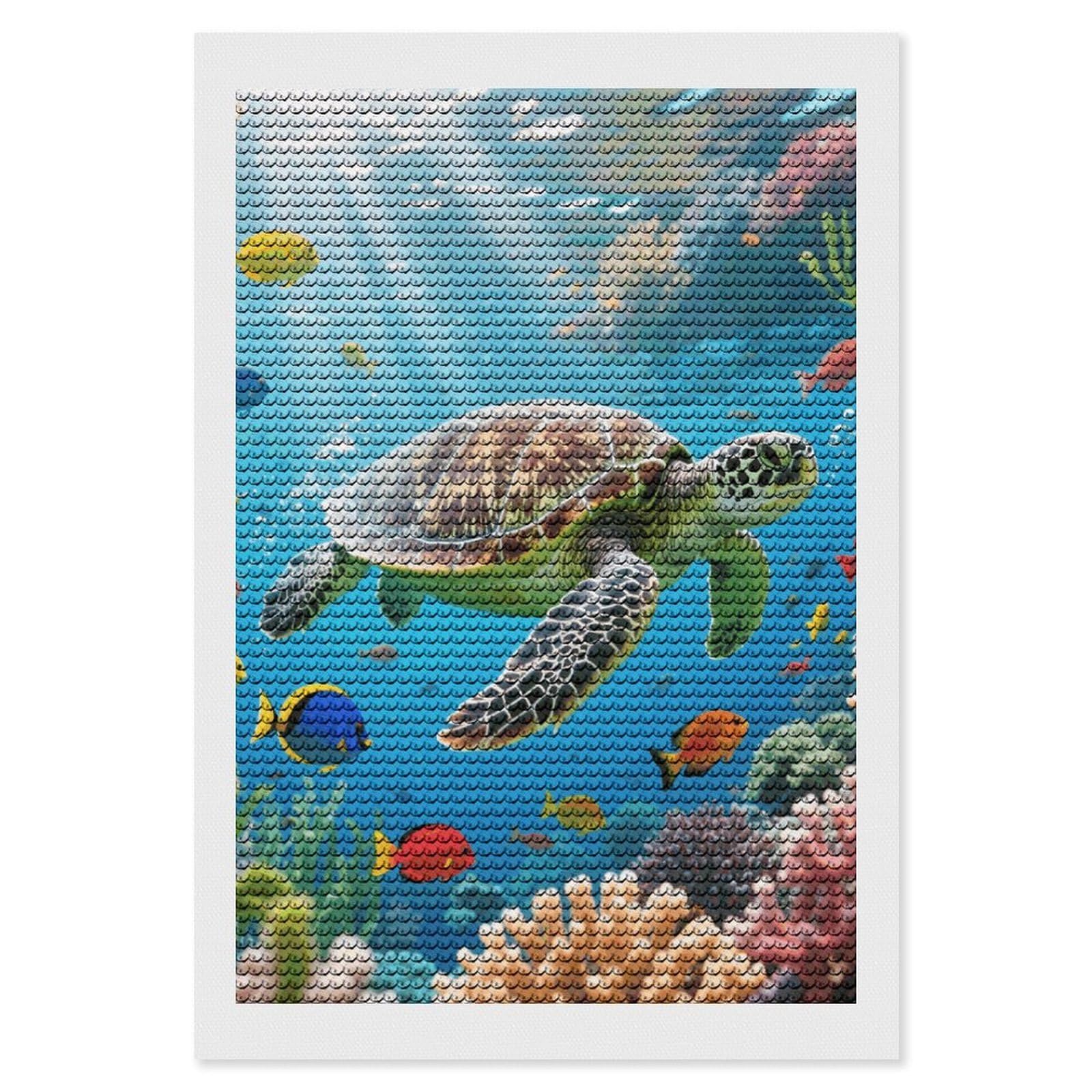 FodPand Sea Turtle Colorful Fish 5D Diamond Painting Kits for Adults Beginners Full Drill Round Diamond Dots Pictures Gem Art Supplies for Home Wall Room Decoration DIY Craft Set Gift 8x12