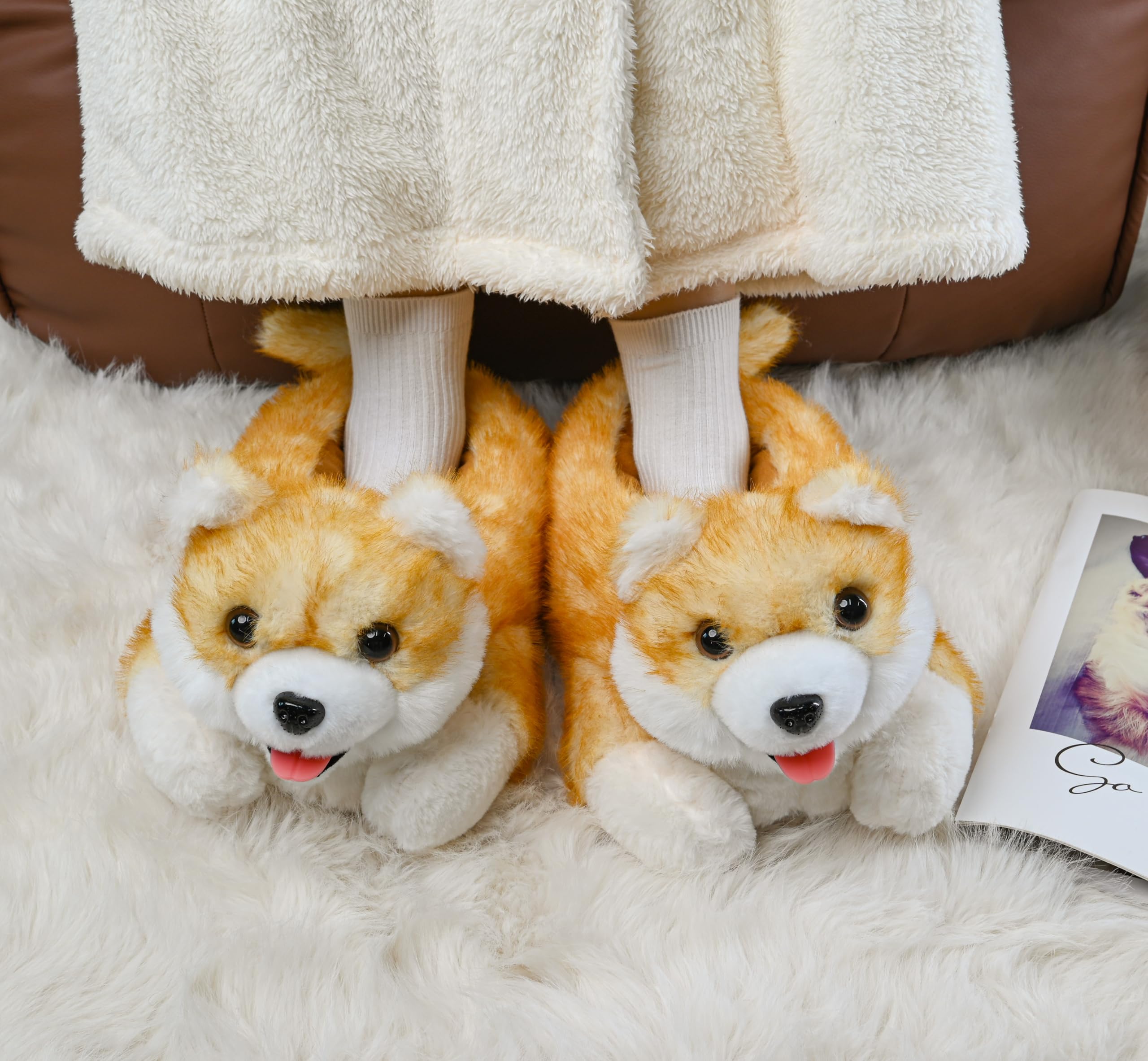Onmygogo Fuzzy Winter Animal Dog House kapcie dla mężczyzn i kobiet