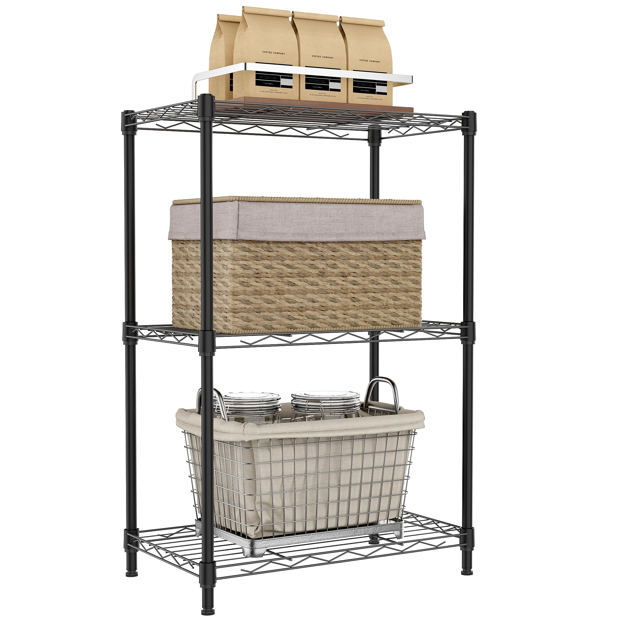 IZEUK 3 Tier Black Metal Wire Shelving Rack