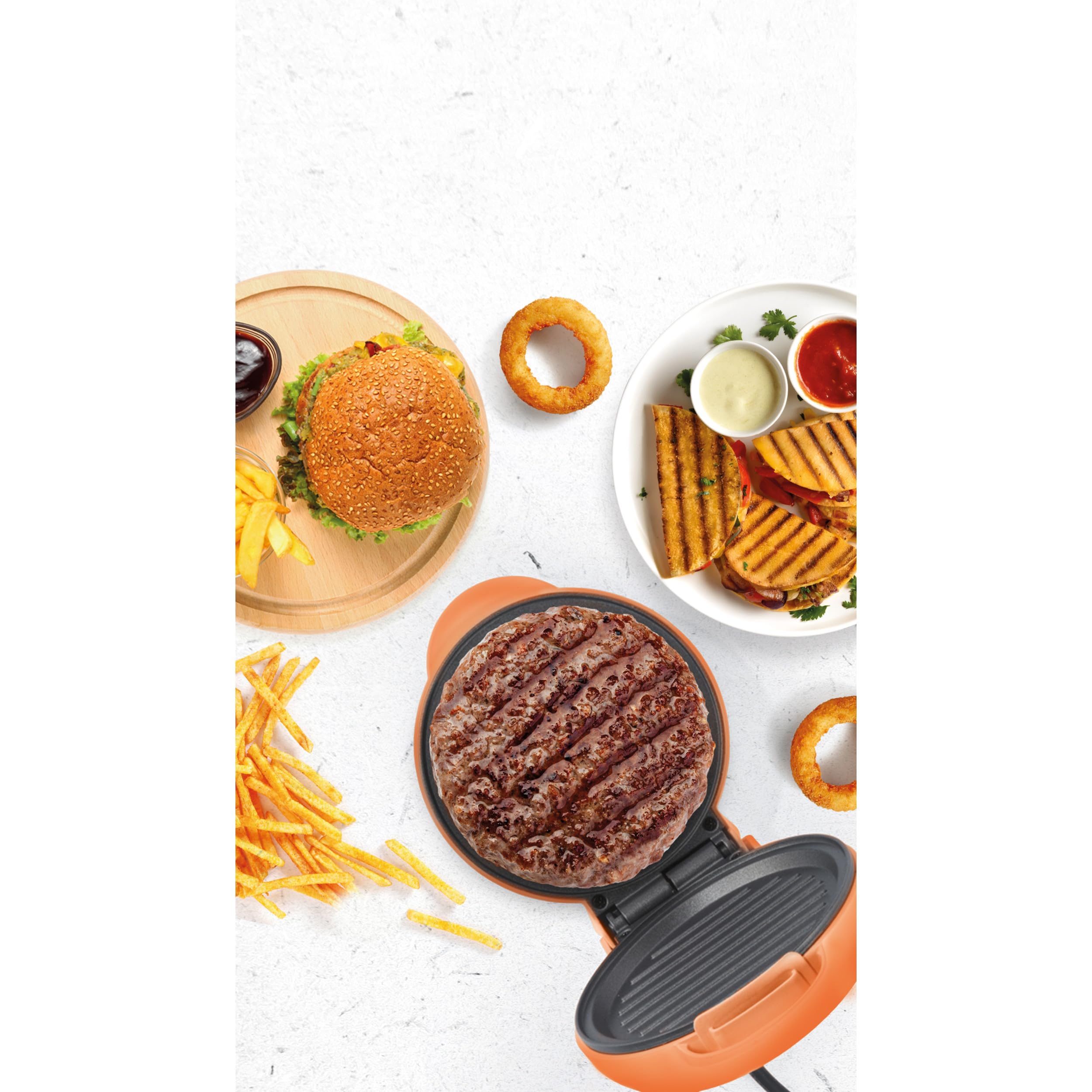 Giles & Posner Funfair Mini Griddle – Bez PFAS, nieprzywierające płyty do gotowania, gotowanie bez oleju, burgery, panini, muffiny śniadaniowe, 2 minuty nagrzewania, 11,5 cm, 55W, pomarańczowy