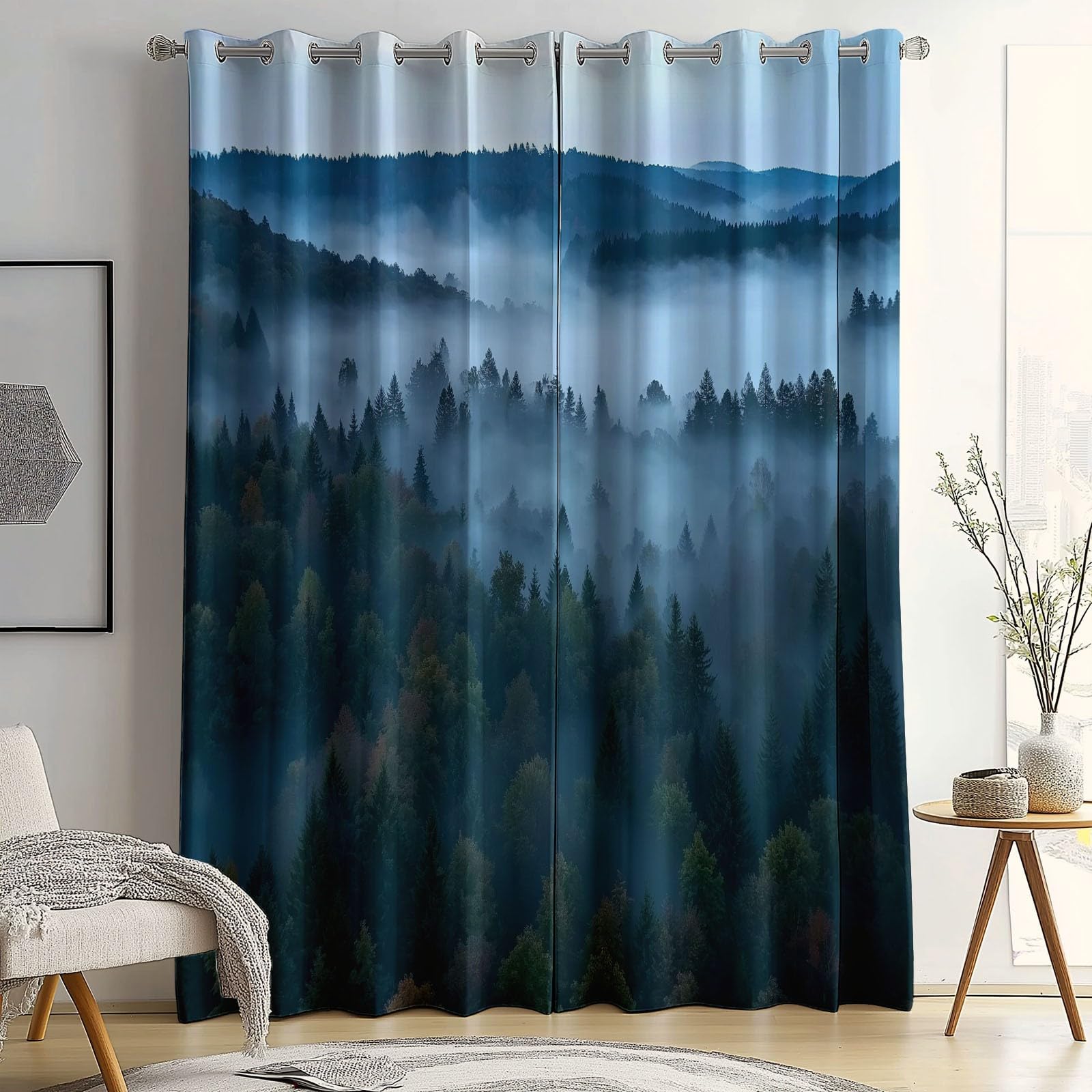 Rideaux Occultants 91.5L X 160H cm (2 Panneaux), Style Imprimé Jungle Naturelle Nuages, Draperies Anti-Chaleur pour Chambre d'enfant, Vert