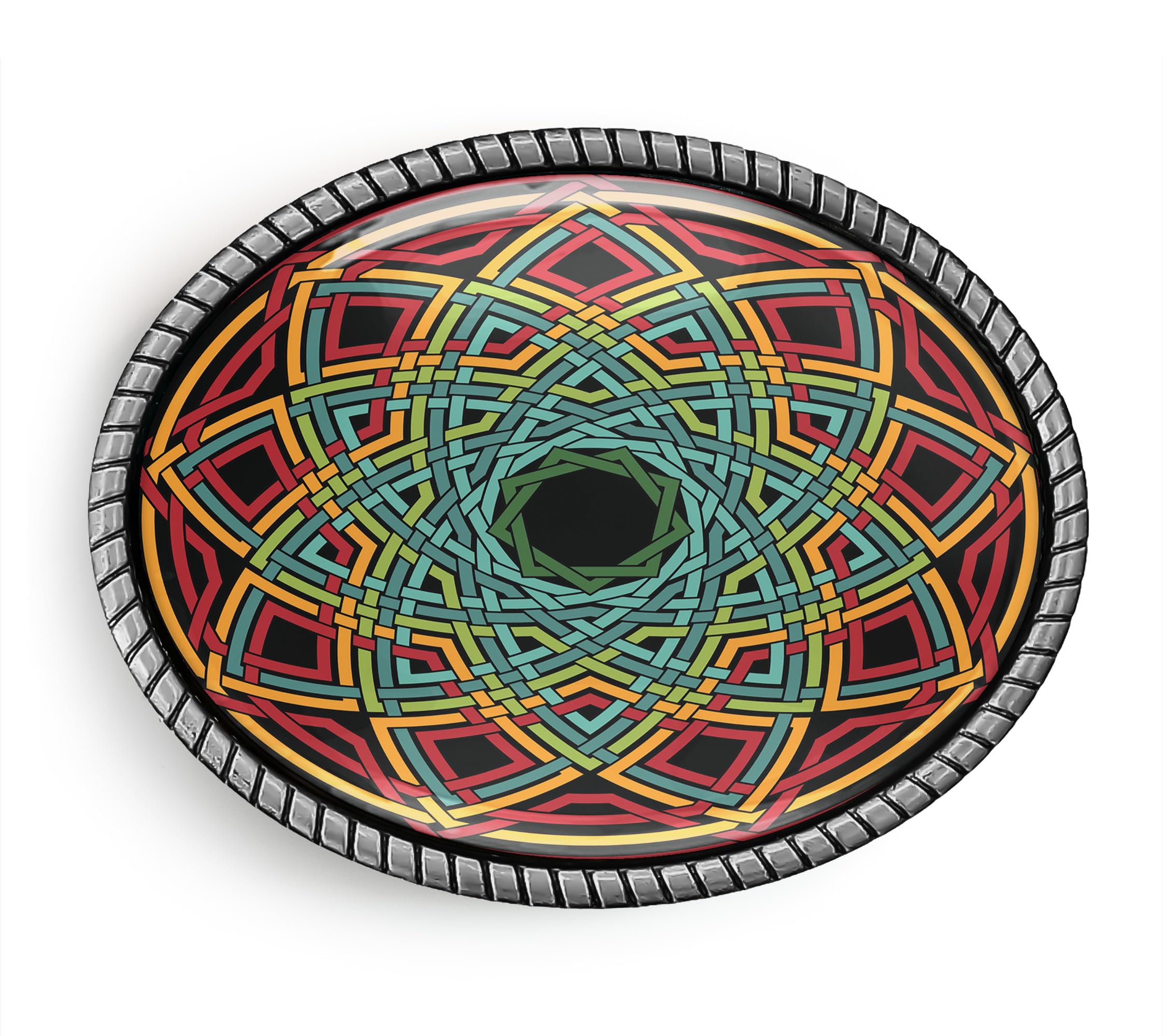 Geometric Star Belt Buckle - Celtic Flower Handmade Unisex Buckle - 709 (Antique Silver)
