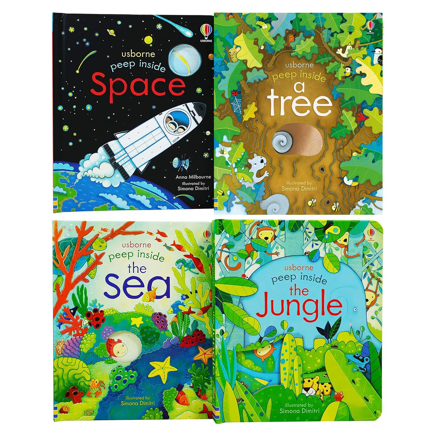 Usborne Peep Inside Collection 4 Books Set (Peep Inside Space, Sea, Jungle, Castle)