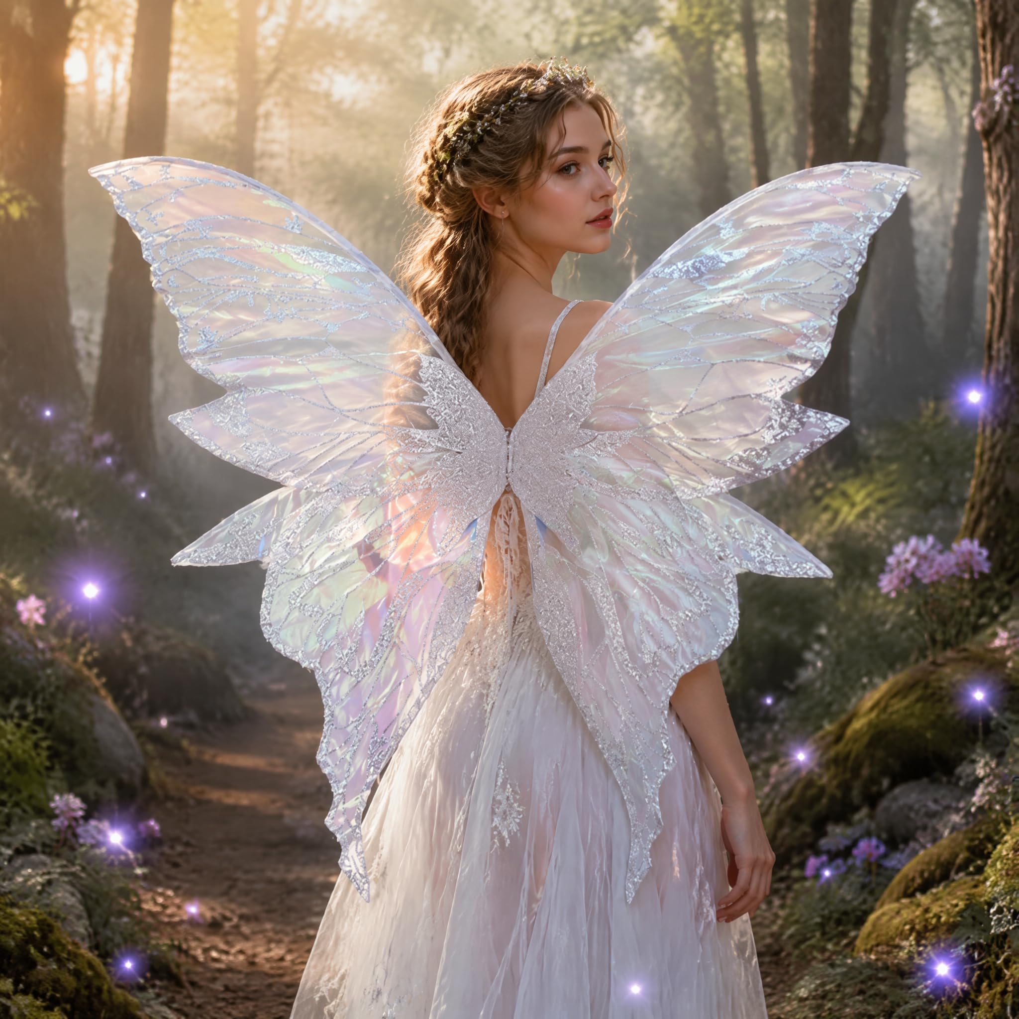 Halloween Fairy Wings for Girls Women Butterfly Fancy Costume (Silver)