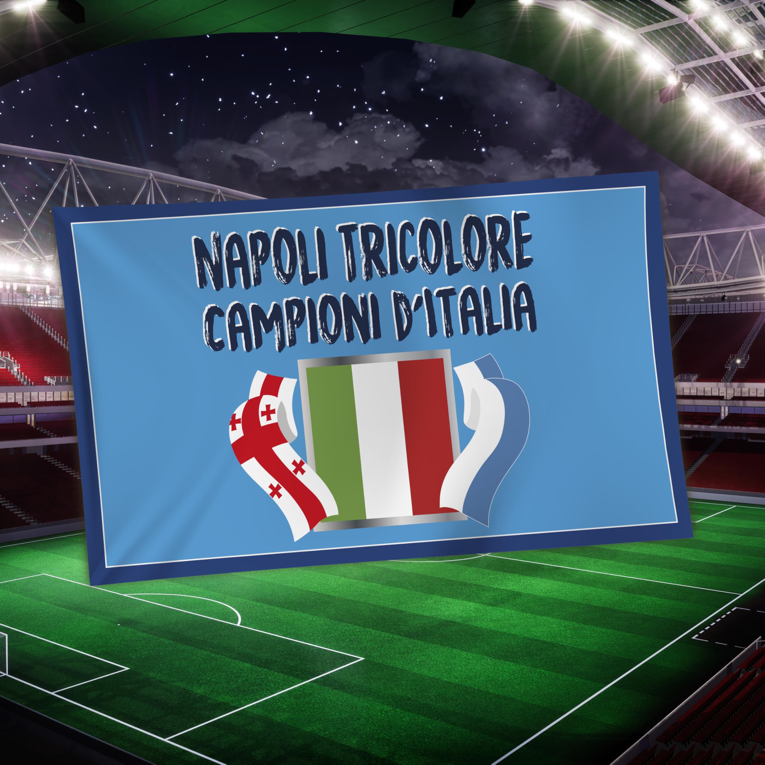 Bandiera Popolo di Napoli 2025 90x150 cm Gadget 4° Tricolore Regalo Tifoso Calcio