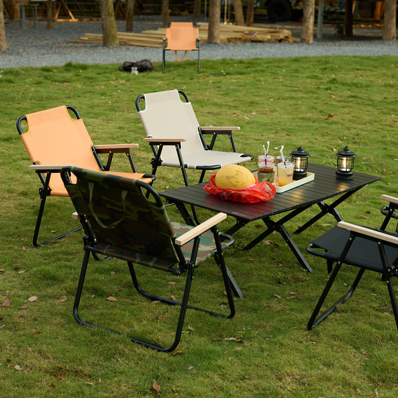 Sedia da campeggio pieghevole, da pesca, mimetica, portata 225 kg, in robusto tessuto Oxford, per giardino, picnic, viaggi (verde) (arancione)