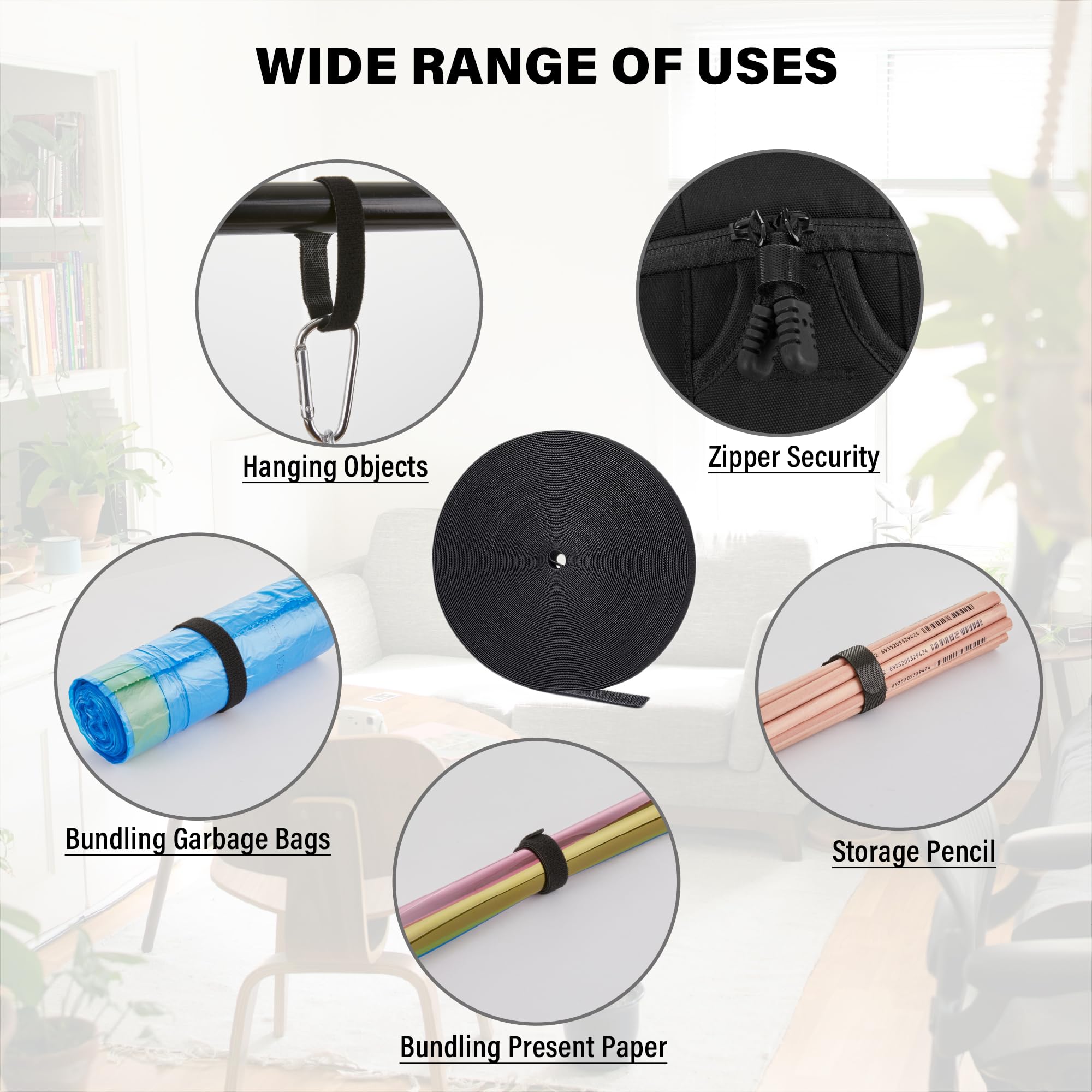 24 Yard Hook & Loop Cable Straps - Adjustable Reusable Cable Ties For Wire Management, Black 2 thumbnail image