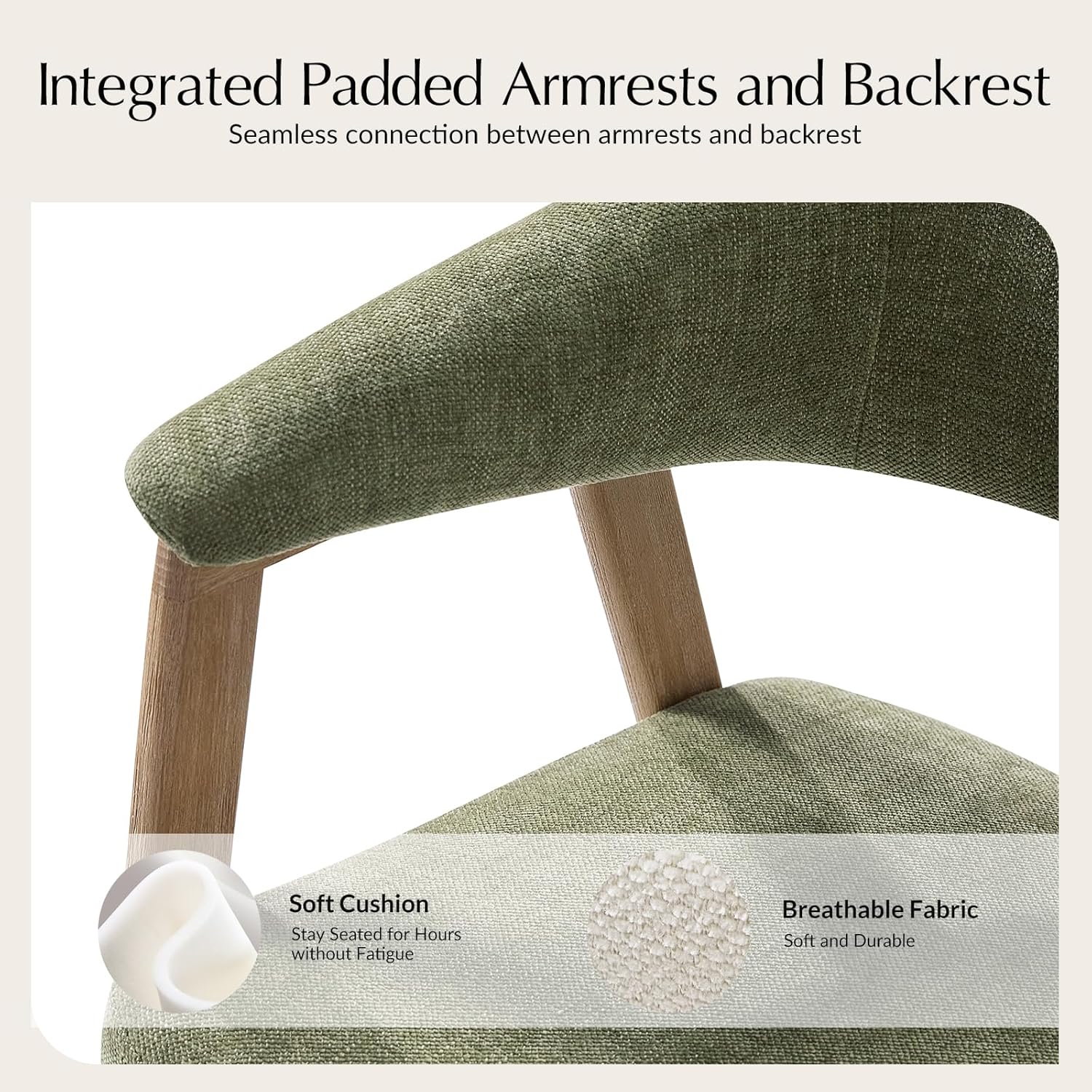 HULALA HOME Mid-Century Modern Dining Chairs Set of 2, Green Wooden Upholstered Kitchen Chairs with Armrest, Curved Backtrst & Wood Legs Armchairs Accent Chairs for Dining Living Room - Moss