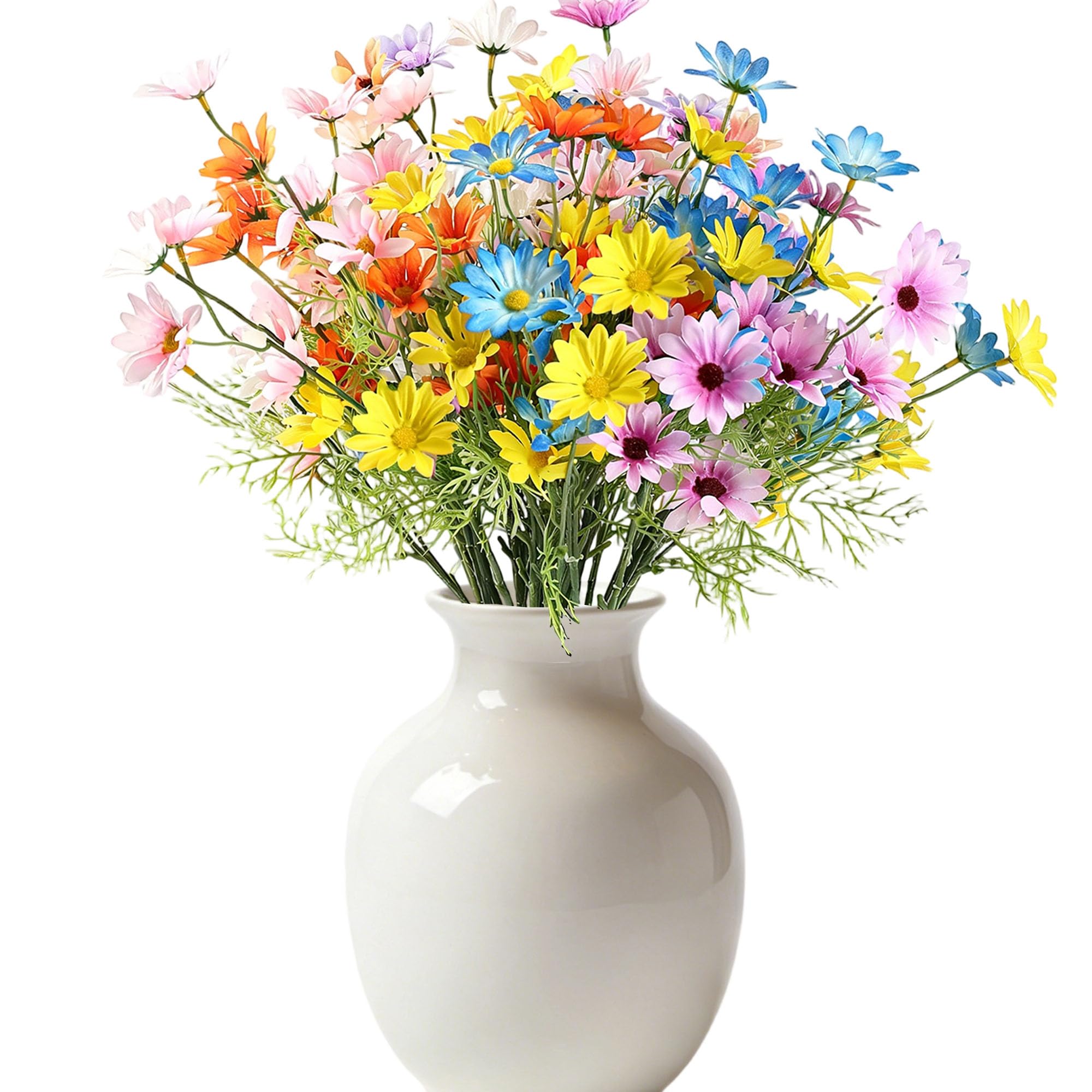 12 PCS Flores Artificiales Decoracion Margaritas de Seda, 19.7in Tallo Largo Flores Artificiales Realistas, Retencion del para Centro de Mesa, Boda, Fiesta, Decoracion Hogar, Colorido