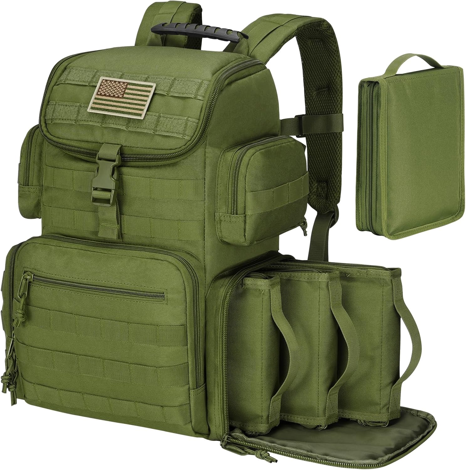 CVLIFE Tactical Range Backpack with Removable Divider, Gun Cases Bag with 4 Pistol Carrying Cases, Rucksack for Shooting (Tan, Medium)