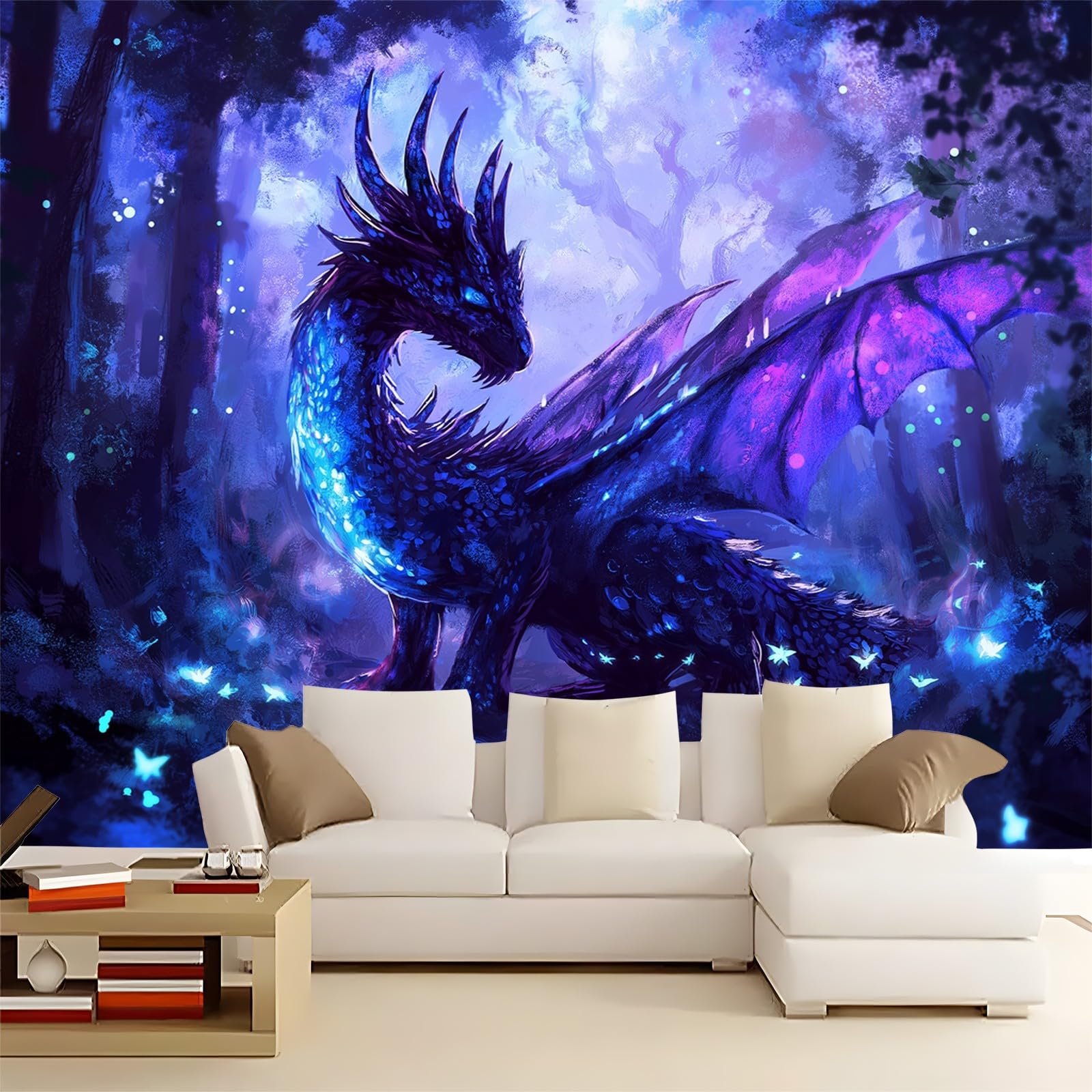 Wallpaper Purple Panoramic Deco Wallpaper Mural Fantasy Jungle Dragon Wallpaper 220gsm Premium Non-Woven Wallpaper 400 x 280 cm Printed Wallpaper for Room Wall Deco