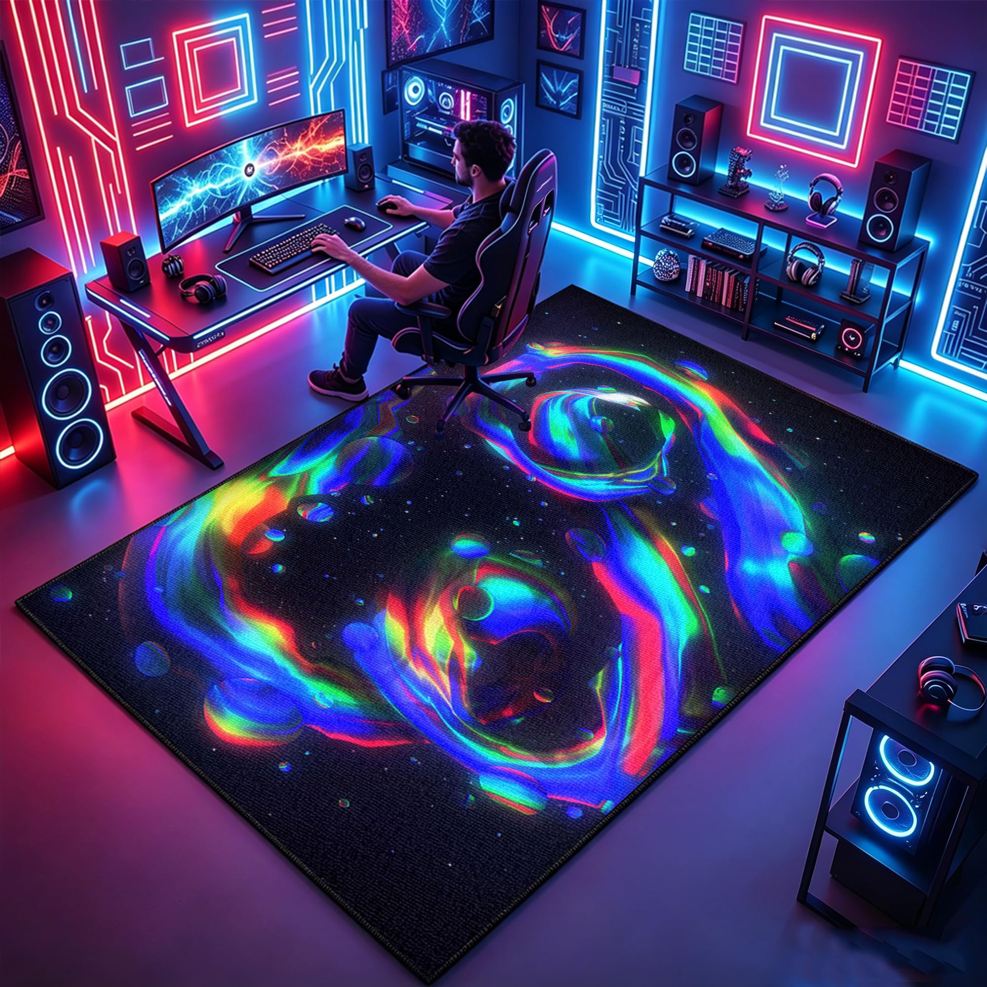 Atemrdsye Gaming Rug for Boys Bedroom 200 x 240 cm Gamer Rug, Colorful Boys Bedroom rug, Game Controller rug for Game Room Playroom Home Decor, Non Slip Carpet Decorative Floor Mat