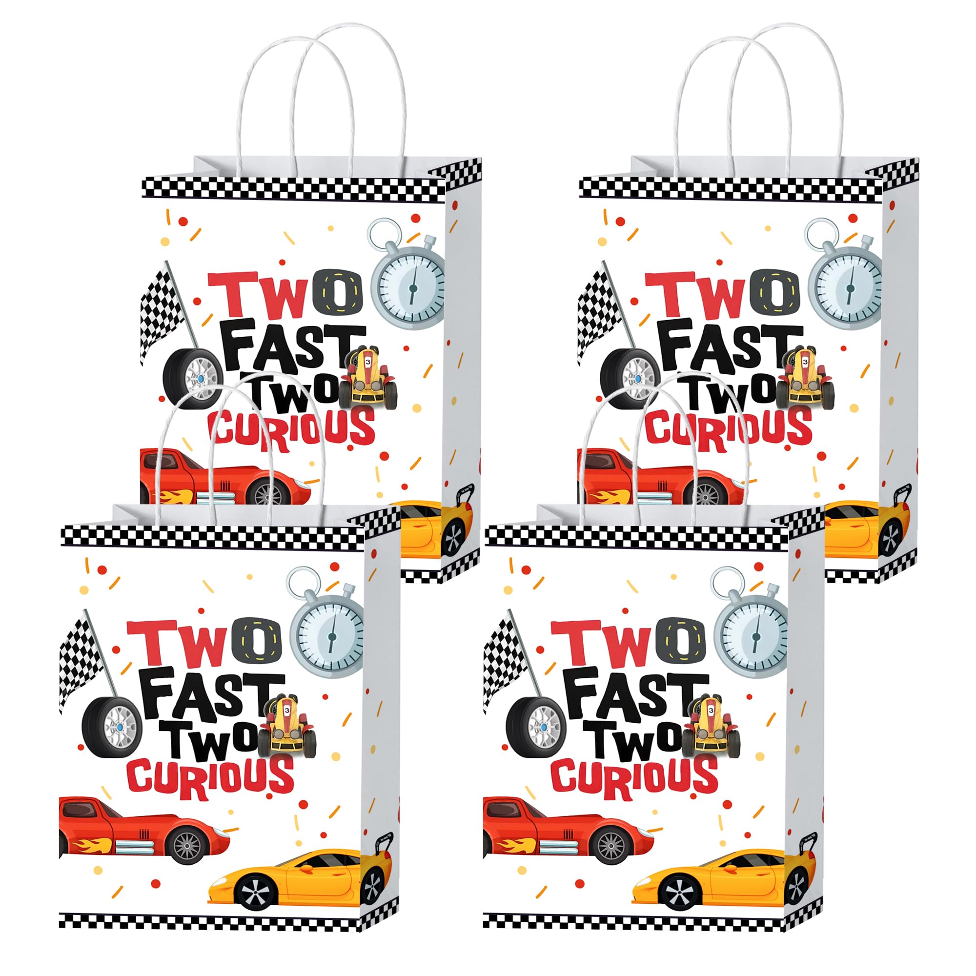 20PCS Two Fast Two Curious Goodie Bags Car Themed Happy 2nd Birthday Party Decorations Baby Shower Racing Car Themed Candy Treat Bags with Handles Cheers to 2 Year Old Birthday Party Decor Sign
