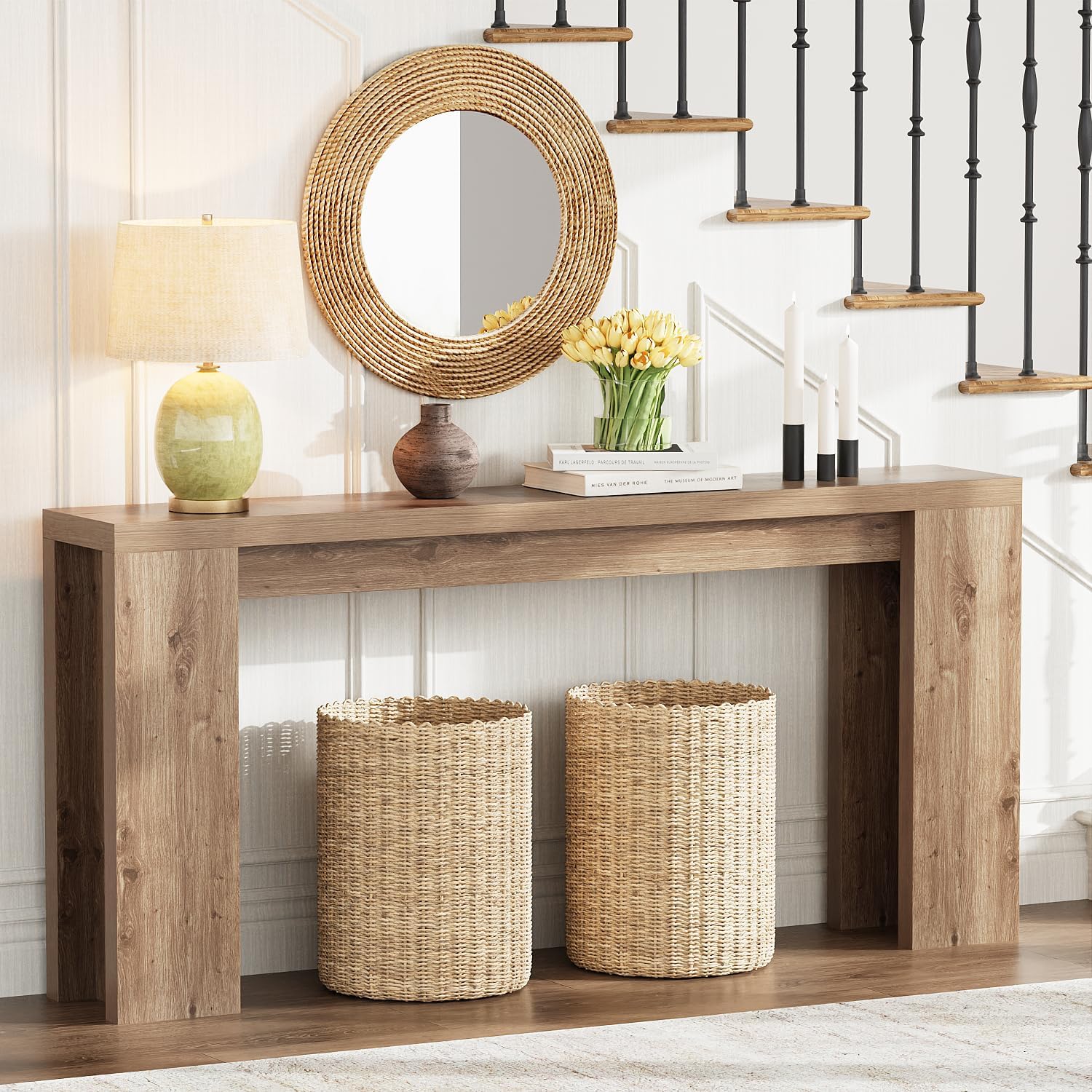 70.9 Inch Extra Long Console Table, Farmhouse Entryway Table with Thickened Base, Wood Sofa Table Behind Couch Table, Narrow Entryway Accent Table for Living Room, Hallway, Entrance, Foyer, Brown