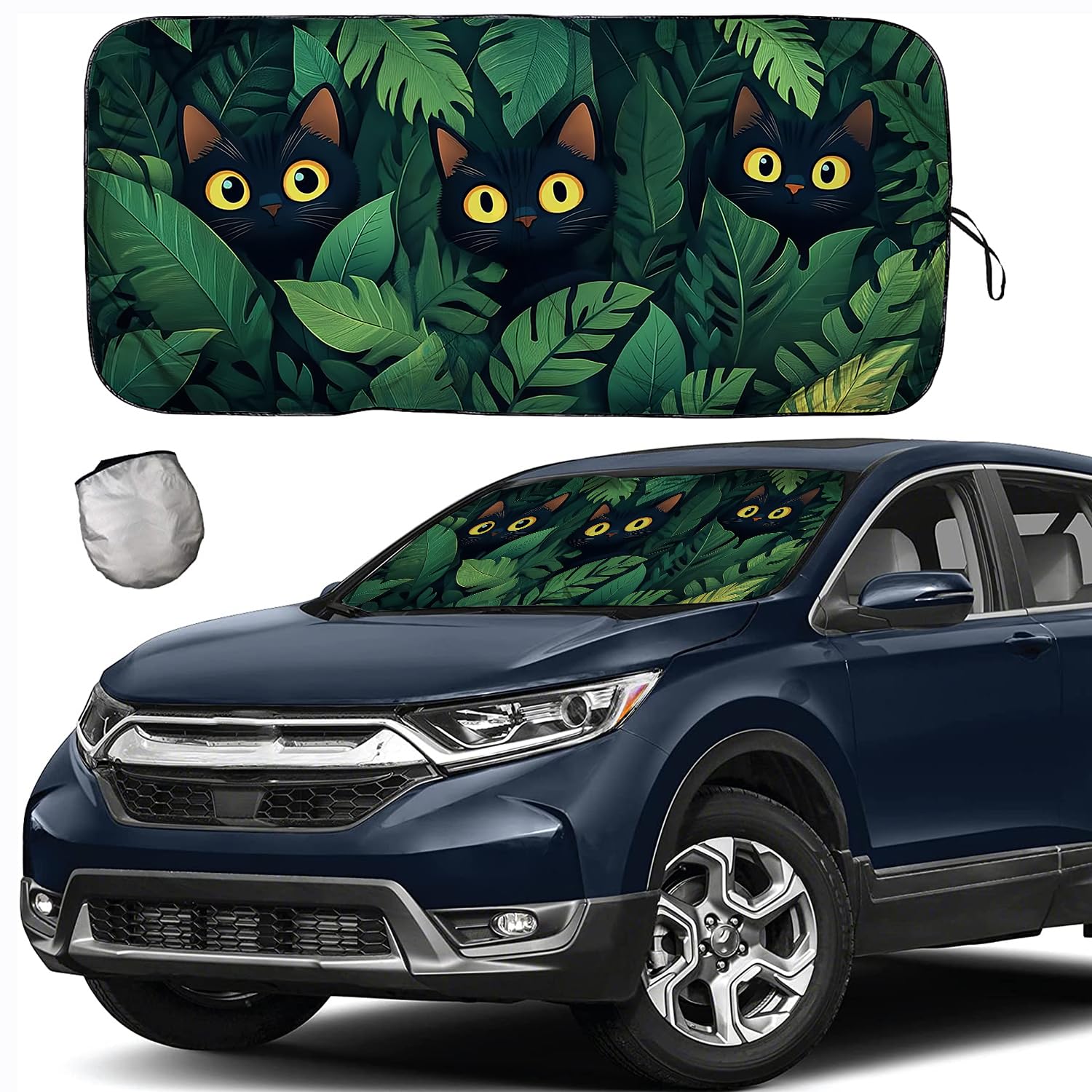 Photo 1 of [2026 Upgrade] TDCQQGQQ Windshield Sunshade for Cars, Medium Size 46-64” x 34”, Cute Black Cat Design, UV Protection, Heat Reduction, Full Windshield Coverage, Foldable Car Sun Shade for SUV, Sedan