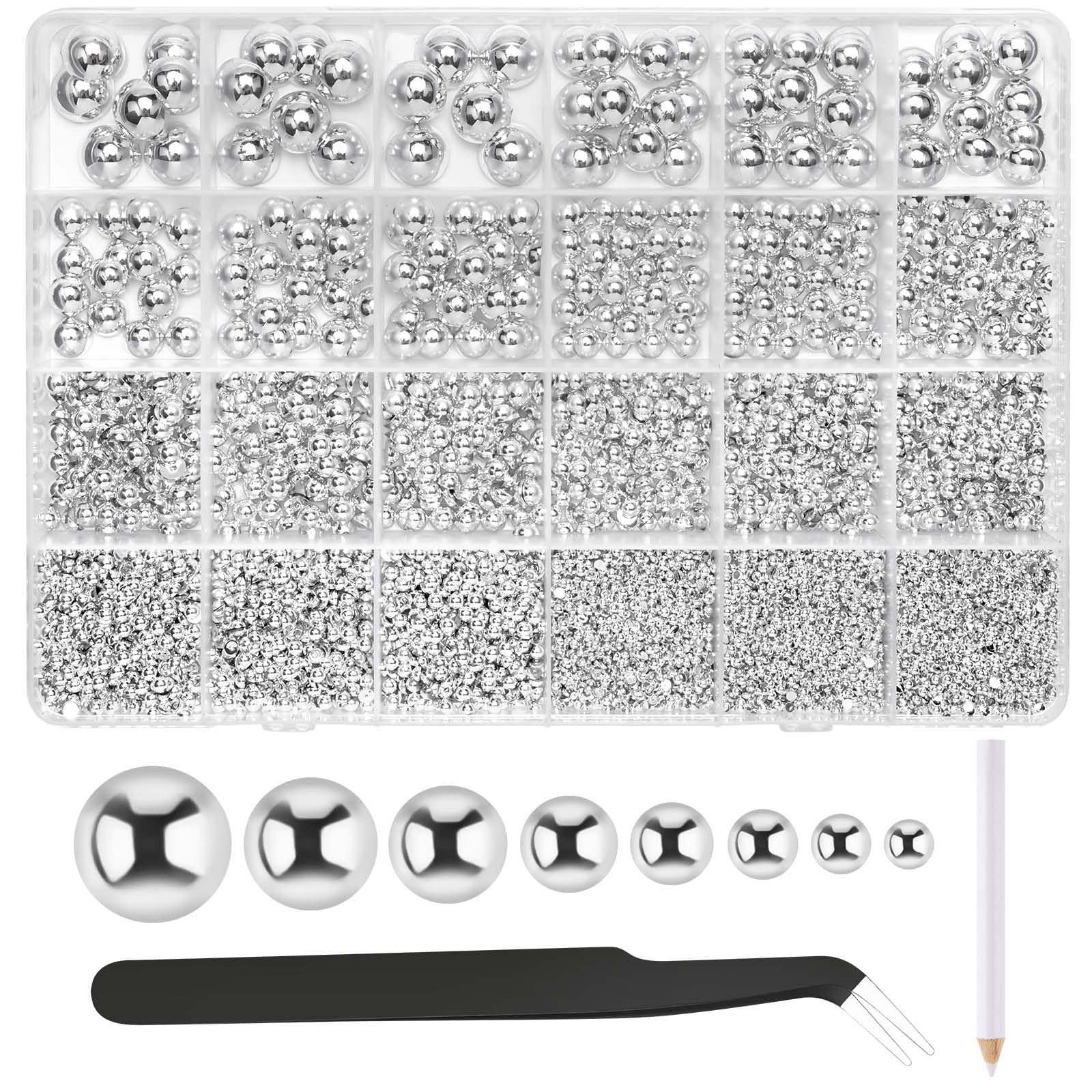 NACHLYNN 12000 Pcs Half Pearl Bead 8 Sizes Sparkling Silver AB Flatback Pearl Beads for Crafts Graduation Cap Embellishment Shoes Phone Case Making