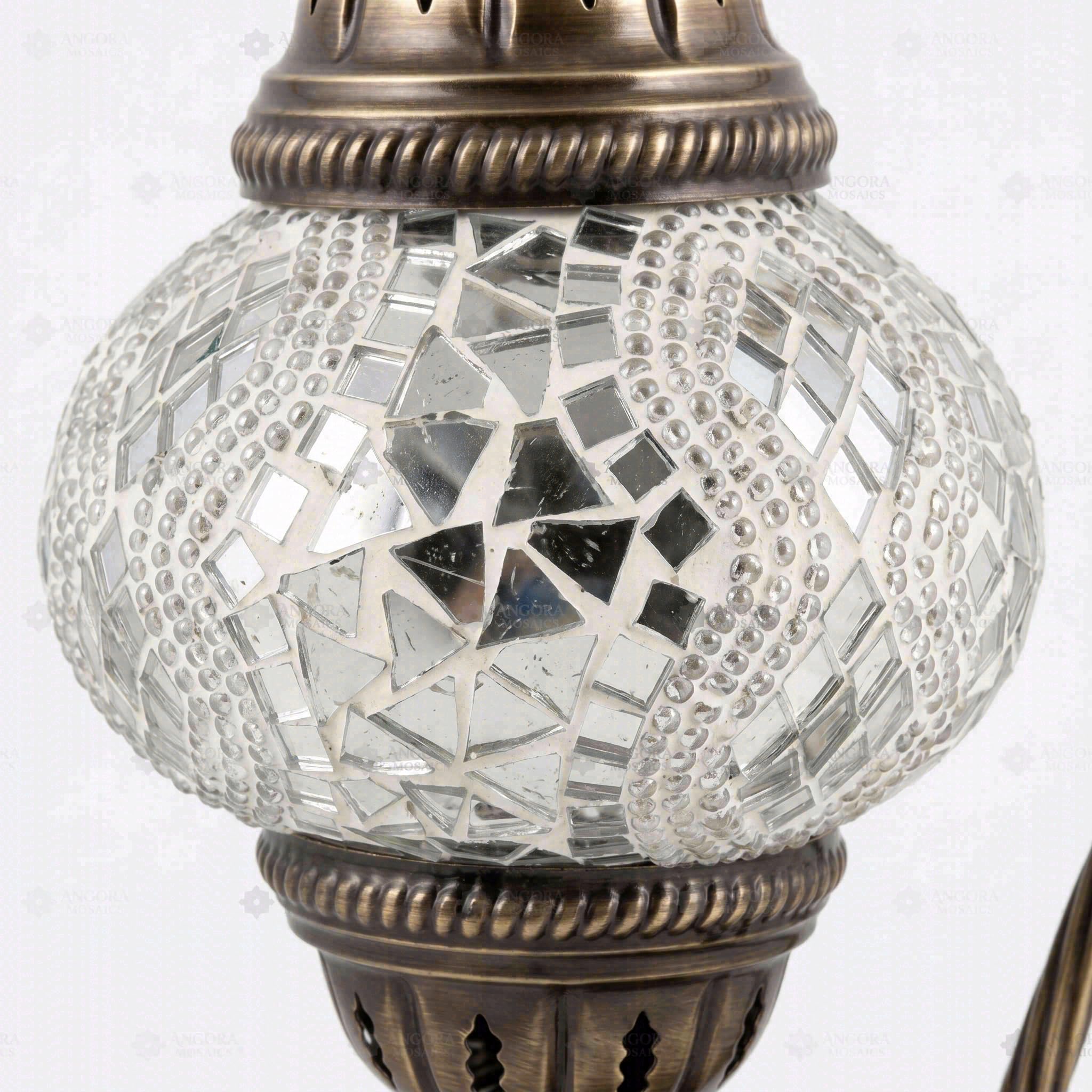 ENVA Biała lampa stołowa z mozaiką - turecka lampa mozaikowa - ręcznie wykonana lampa z przezroczystego szkła łabędzia szyja - marokańska lampka nocna na biurko