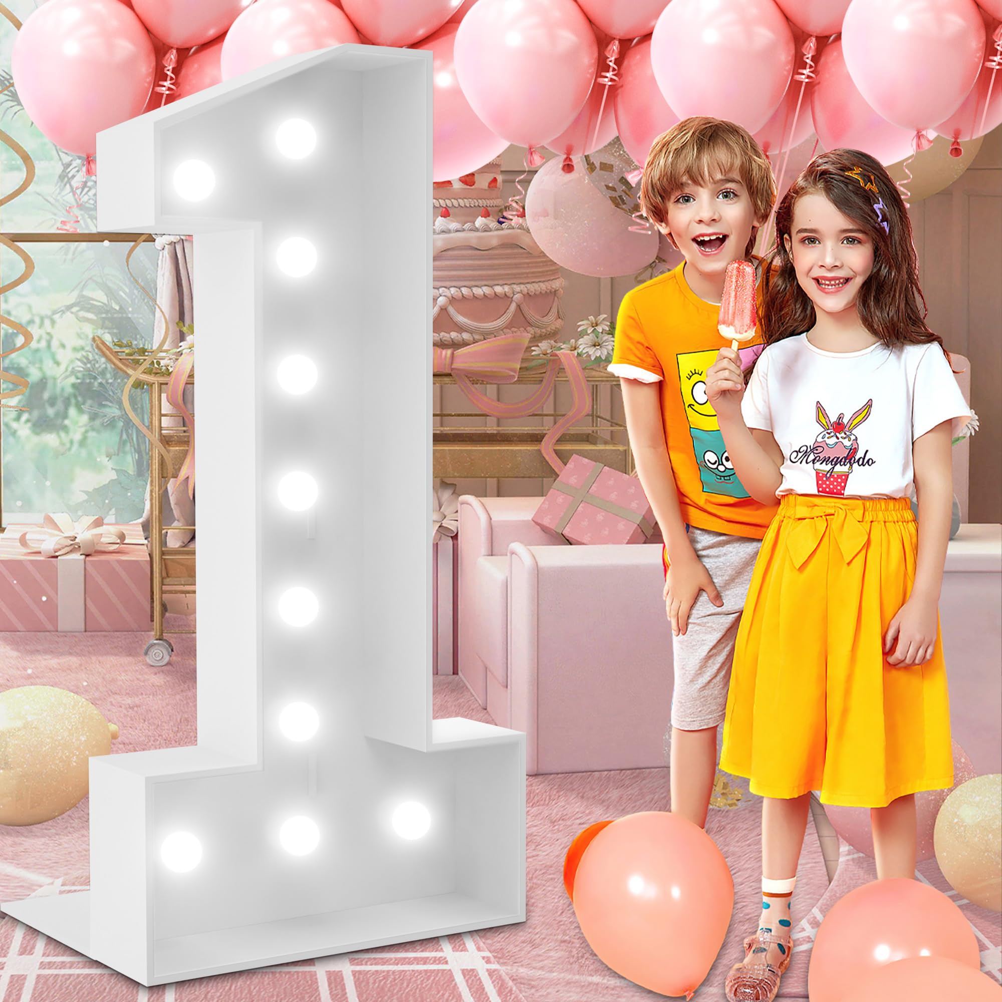 time2smile 4FT Marquee Light Up Numbers, Marquee Numbers 1, Choose Your Color, 21st Birthday Decorations For Her & For Him, 1st 10th Birthday Decorations For Girl & Boy, NO Glue Gun Needed