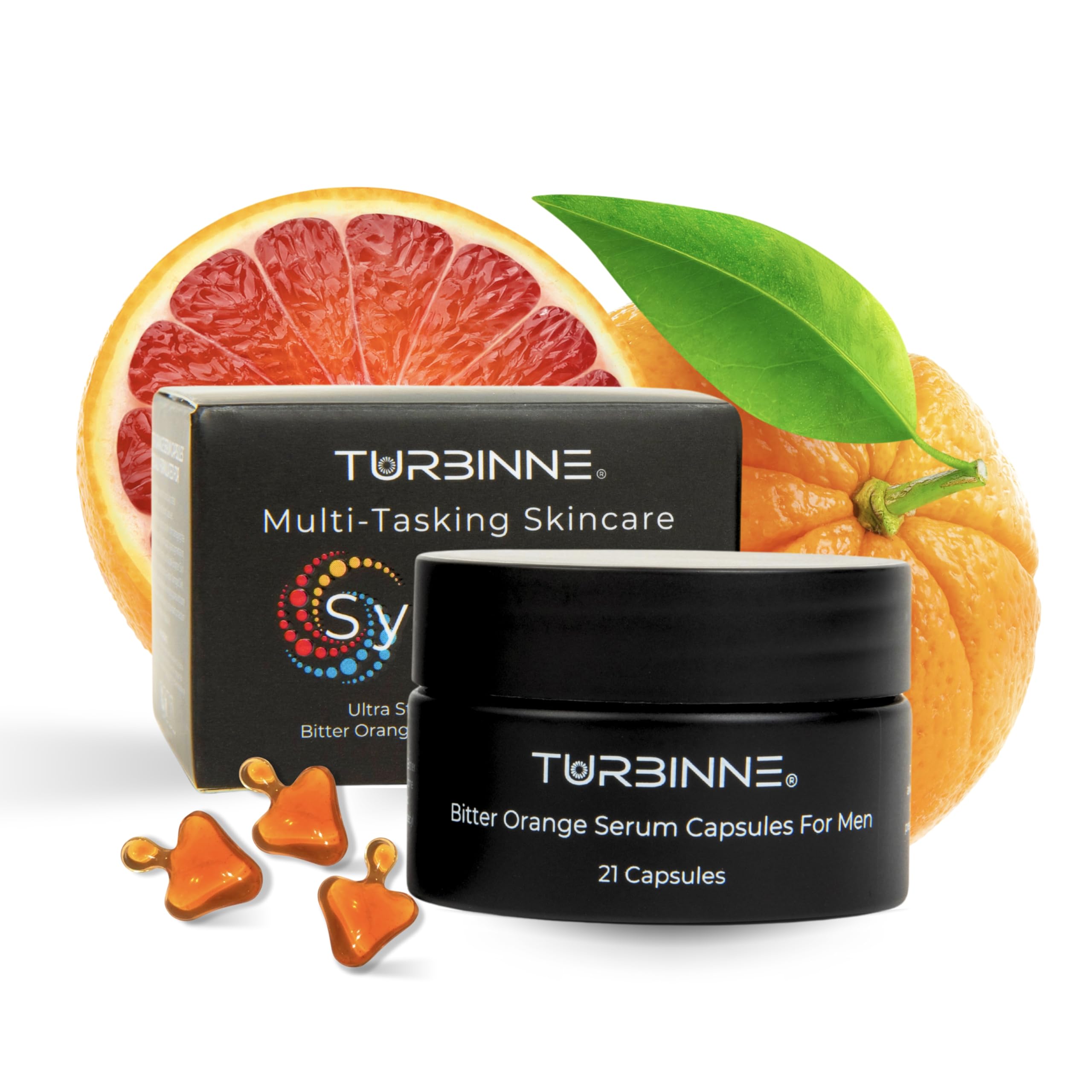 Turbinne Ultra Strength Bitter Orange Serum Capsules For Men - Powerful Anti -Aging, Skin Tightening, Reduce Acne, Dark Spots, Wrinkles, & UV Damage.