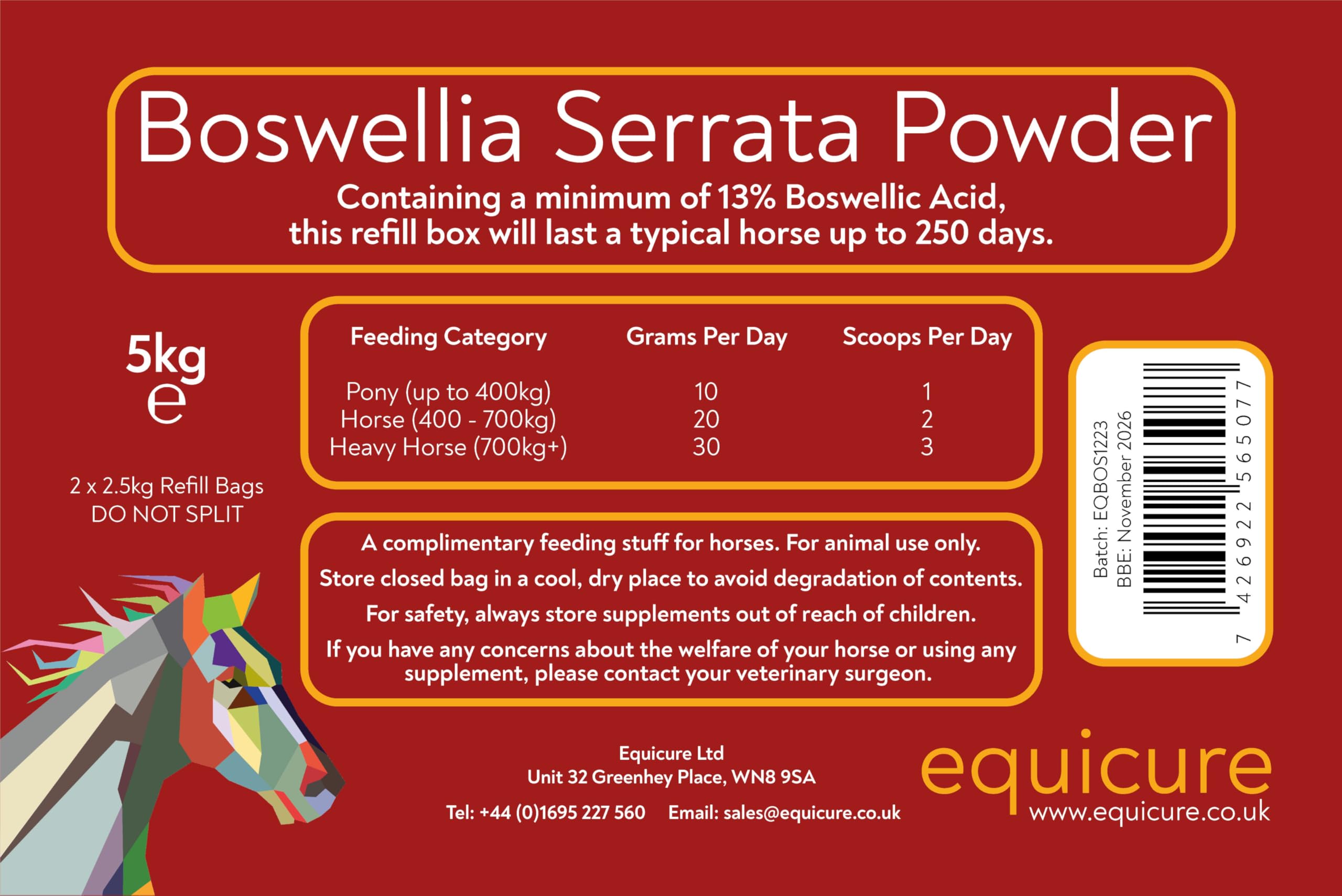 Boswellia Serrata - Polvo para caballo/pony (recarga de 5 kg)