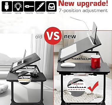 Laptop Desk, Laptop Bed Table with Foldable Legs, Cup Holder, Storage Drawer and USB Charging Port, Lap Desk Suitable for Work, Reading, Writing, Breakfast (Black)