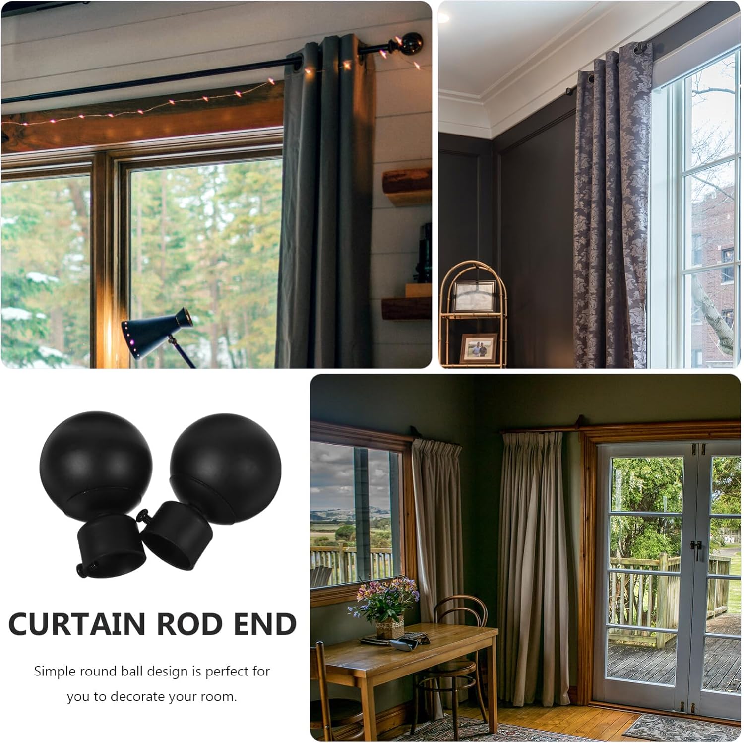 2 Pcs 28mm Window Curtain Rod End Black Drapery Curtain Rod Finials Head Cap Finials Fit for Office Home
