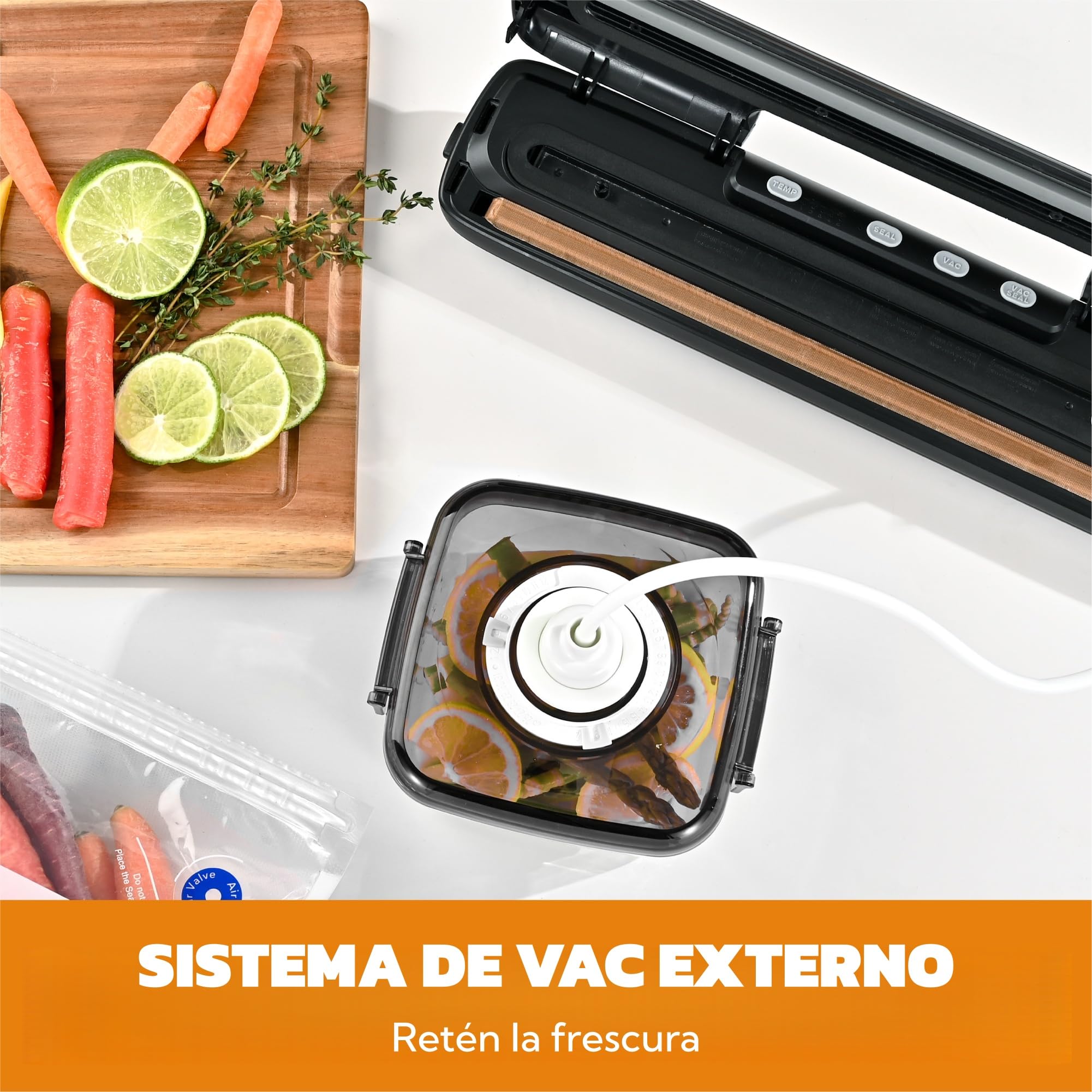 Kitchen in the box Envasadora al Vacío Profesional, Sistema 5 en 1 con Alta Potencia 70kPa, 5 Niveles de Sellado, Modos Seco y Húmedo, Incluye 15 Bolsas de Conservación