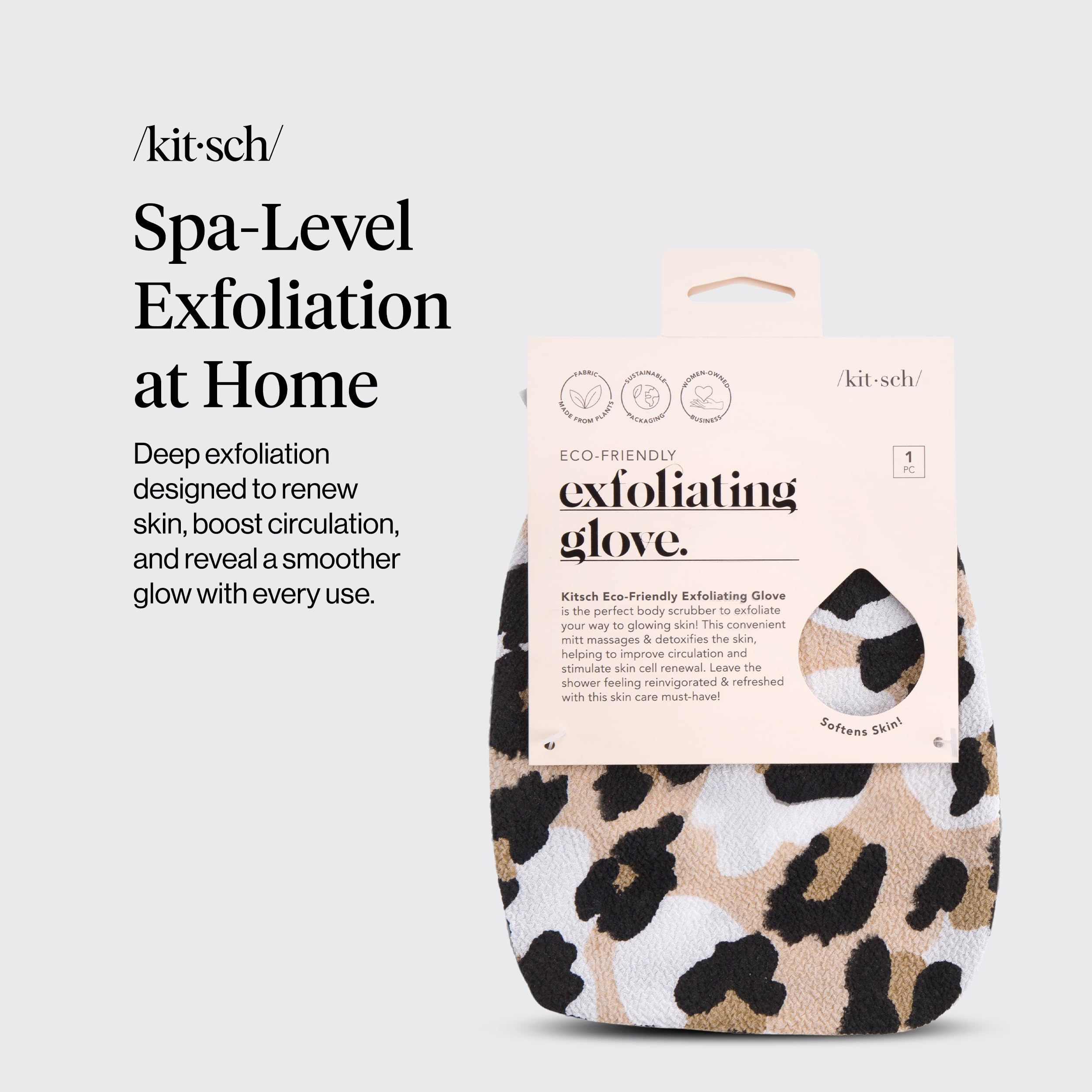 Kitsch Exfoliating Gloves – Korean Exfoliating Mitt and Deep Exfoliating Body Scrubber for Shower Bath, Body Scrubber Exfoliator, Dead Skin Remover, Skin Care for Smooth Renewed Skin - 1pc, Leopard