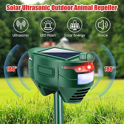 Miniatura 3 de Repelente ultrasónico de animales con energía solar, repelente de gatos al aire libre con detección de movimiento y luz LED intermitente para