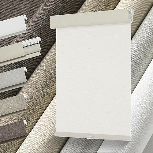 Persilux No Drill No Tools Light Filtering Roller Shades for Windows,Linen Fabric Cordless Roller Blinds,Custom Blinds for Home,Bedroom,Living Room,Beige-Light Filtering,Custom Size