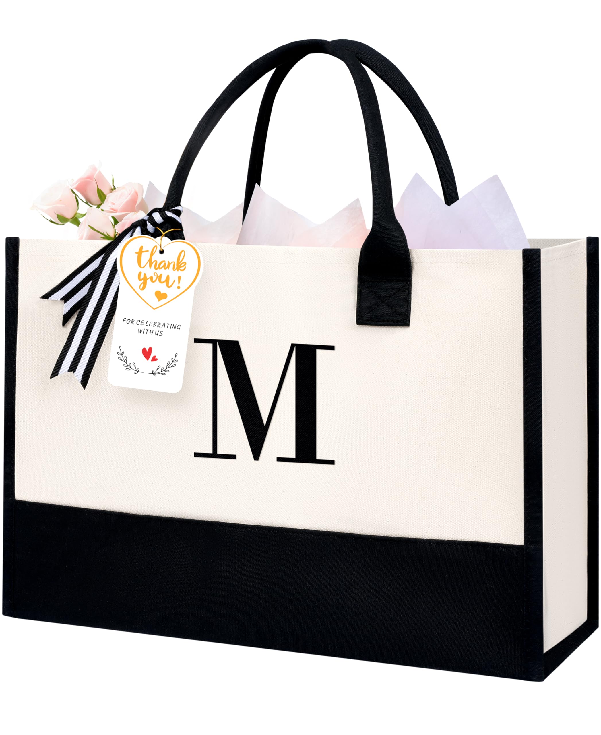 BAGAIL Initial Tote Bag, Personalized Birthday Gifts for Women, Teacher, Friends, Mom, Wedding, Monogrammed Beach Bag