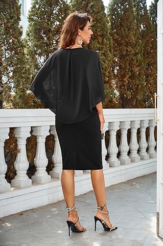 Vista 6 de Hanna Nikole Vestido de tubo ajustado de gasa con volantes y manga de capa para mujer, talla grande