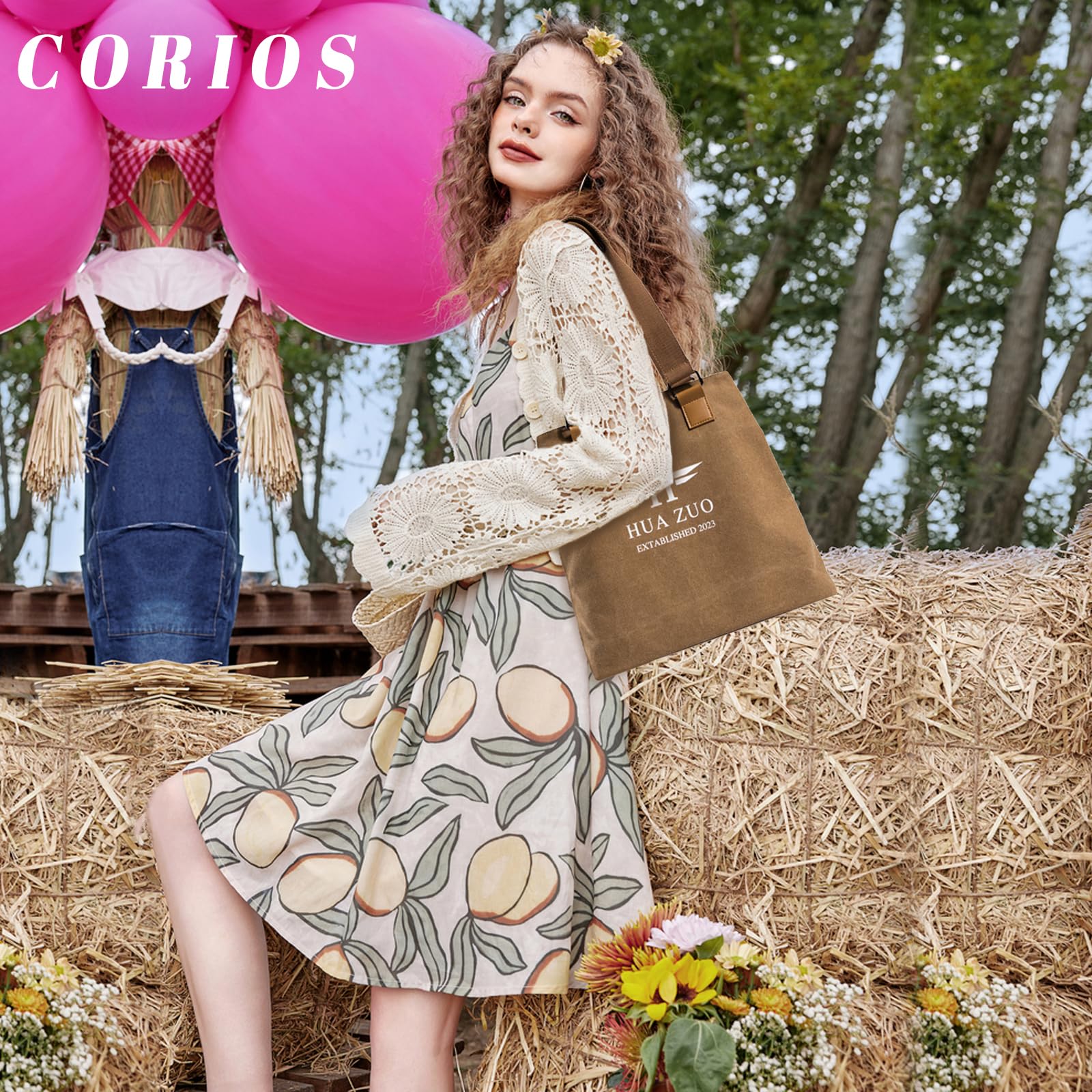 CORIOS Bolso de Mano de Lona Bolso de Hombro para Mujer Gran Capacidad Bolsa Shopper Bolsa de Ociopara Multifuncional Bolso Tote para Compras Trabajo Citas Viajes Café