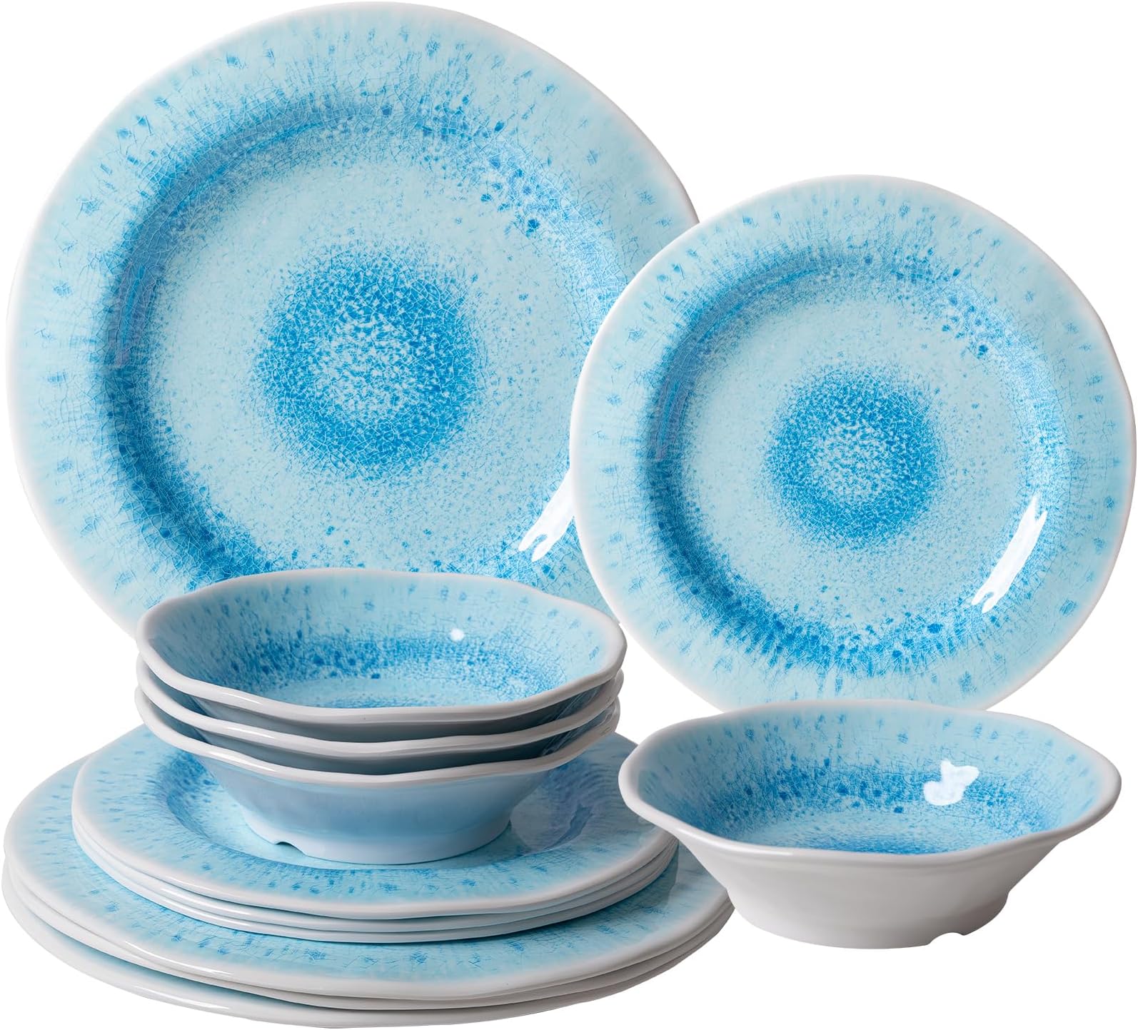 Melamine Plates and Bowls Set, 12-Piece Melamine Dinnerware dishes Sets for Indoor and Outdoor Use, Lightweight RV and Camping Dish Set for 4, BPA Free and Dishwasher Safe, Blue