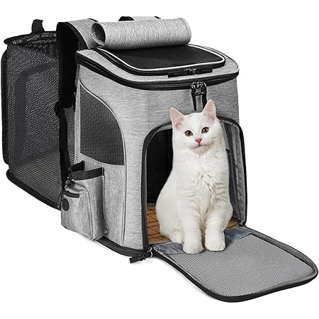 Amazon Wooce 猫キャリー バッグ ペットキャリーバッグ ペットバッグ リュック ペットハウスリュック 拡張可能 折りたたみ可 猫 犬 小型犬 うさぎ 通気性抜群 お出かけ用 旅行 通院 緊急避難 敷き付き グレー Wooce ペット用品 通販