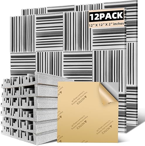 Paneles de espuma acústica, paneles autoadhesivos de absorción de sonido, 12 x 12 x 2 pulgadas, bloque de algodón de alta densidad que absorbe el