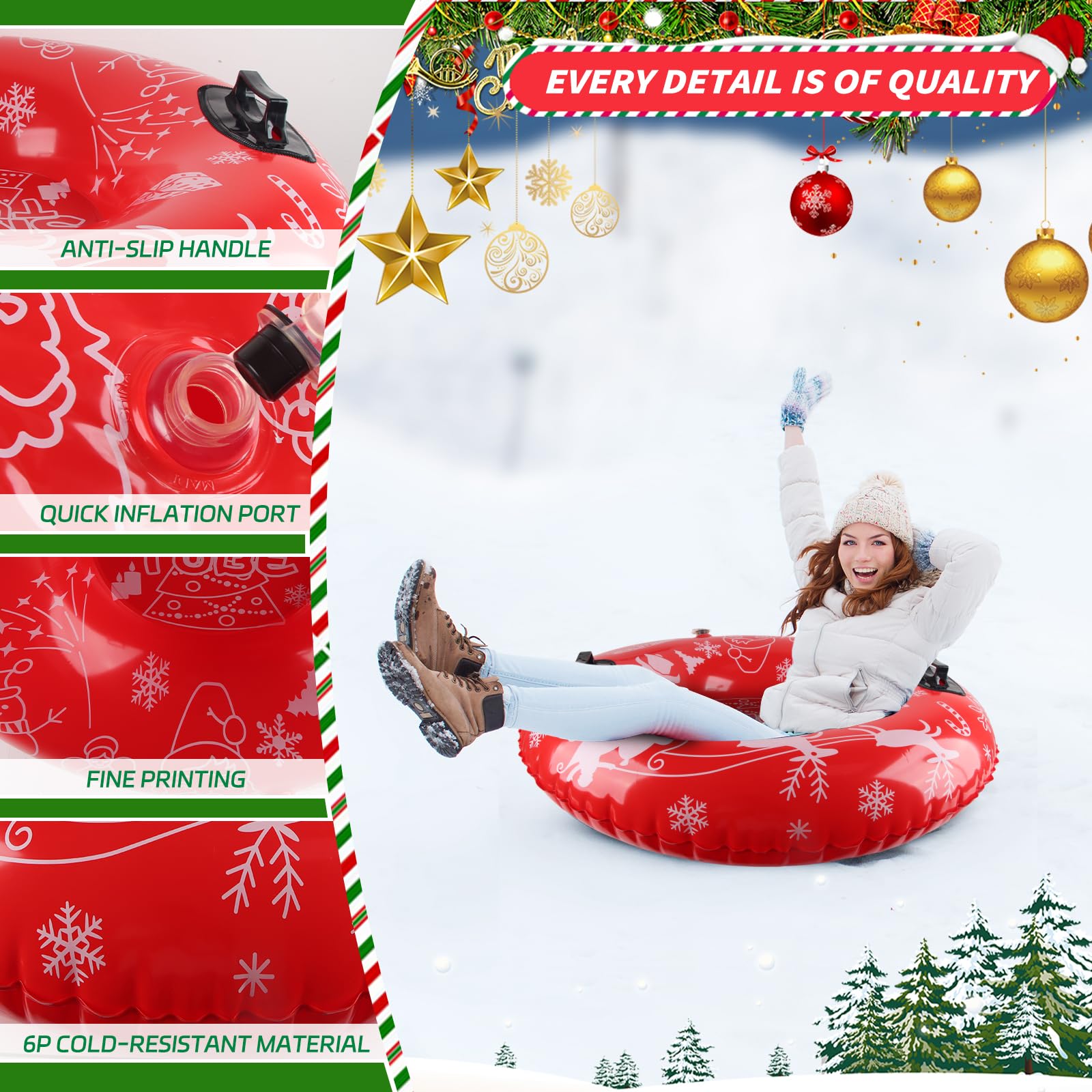 ZoneYan Tubo de Nieve Inflable, 88 cm Trineo Inflable de Nieve con Asas para Niños y Adultos, Trineo Nieve, Juguetes de Nieve para la Deportes de Invierno Al Aire Libre, Esquí, Patinaje