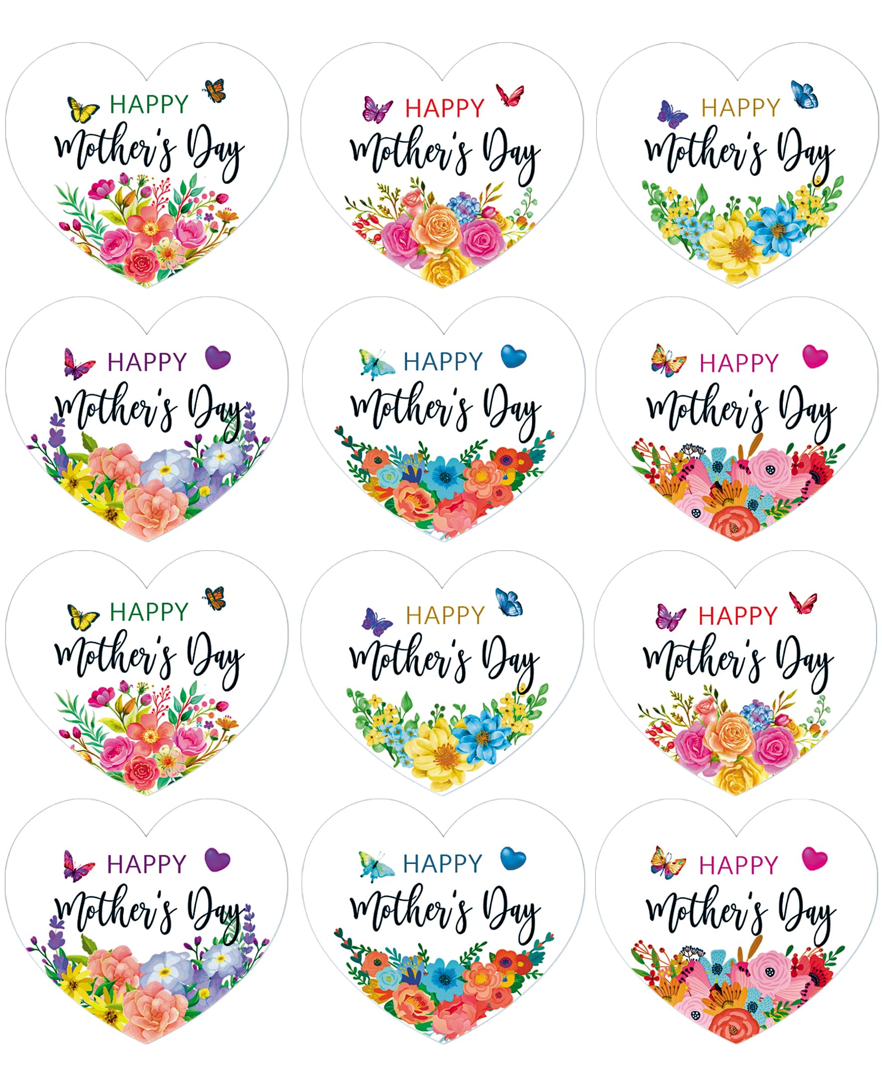 HEYINSHEN 60 Pcs Happy Mother's Day Stickers Heart Floral Mothers Day Gift Tags Stickers Mother's Day Labels Present Stickers for Envelope Seal Cards
