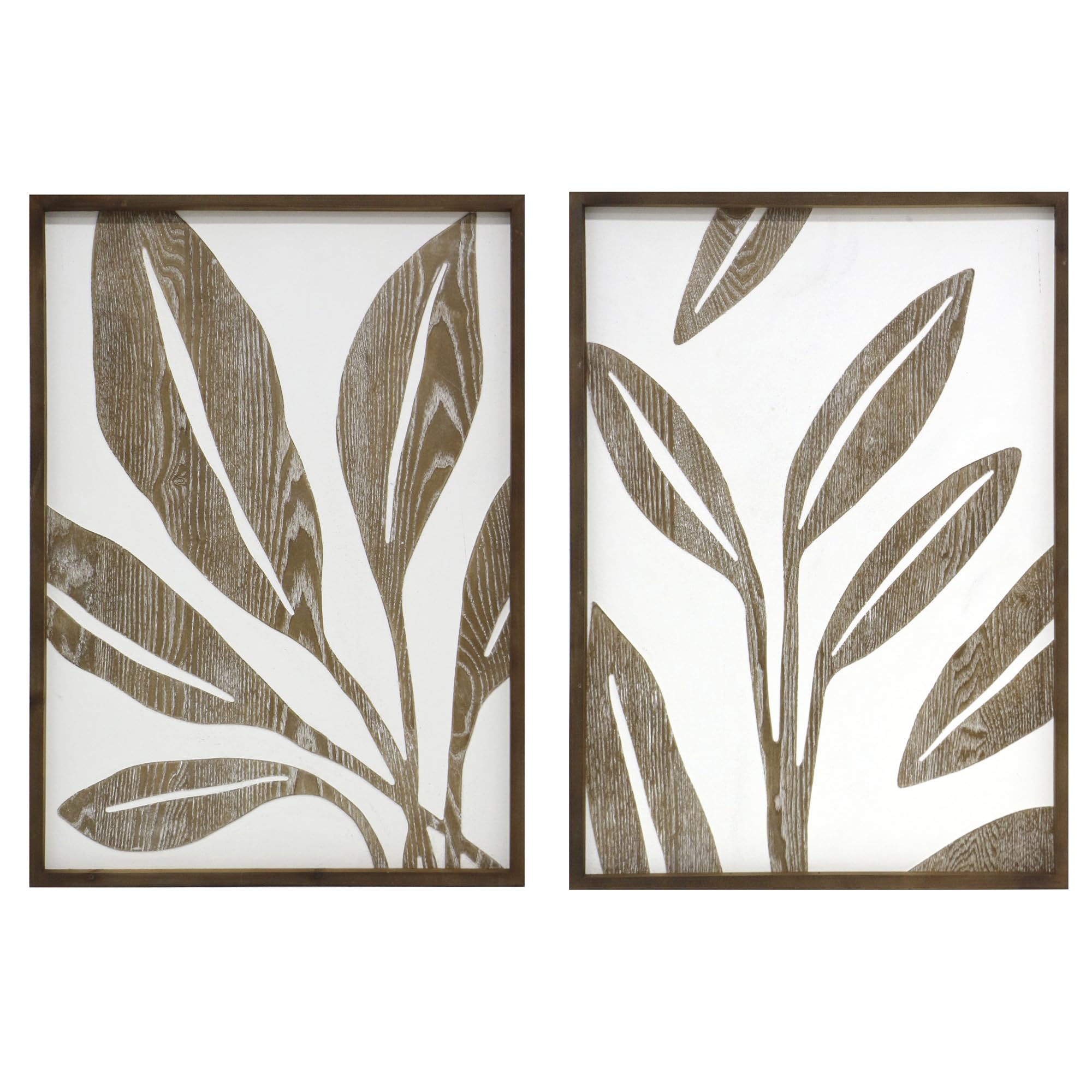 la fabrica del cuadro ®, Pareja de Cuadros Decorativos Artesanales Pintados a Mano, Cuadros Decoración para Salón y Diferentes Estancias. (PAREJA HOJAS MADERA 2)