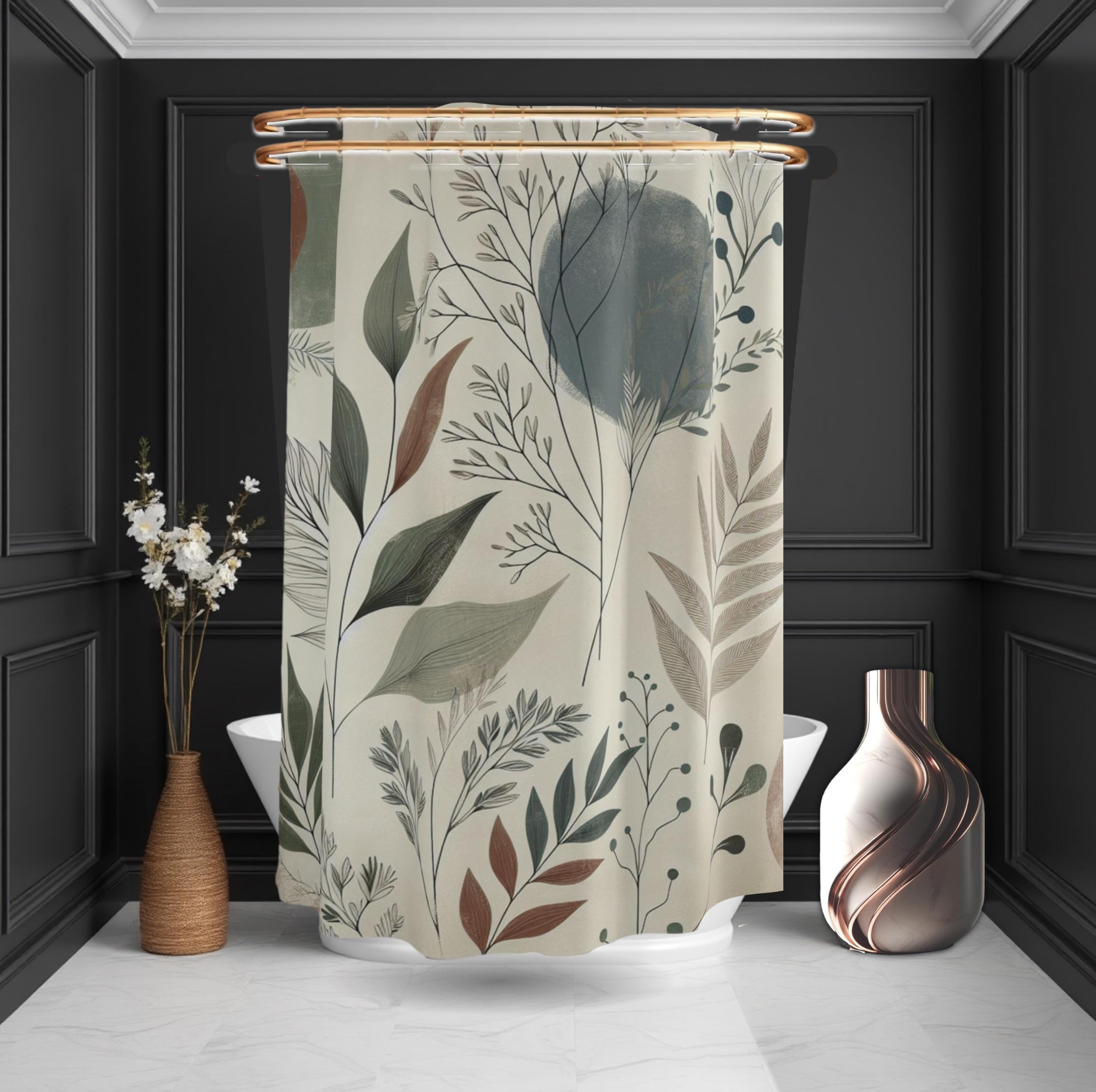 Rideau de Douche bohème botanique : Motifs géométriques Abstraits, Tissu Polyester Aquarelle, Rideau de Salle de Bain (200 x 235 cm/79 x 93 po (L x H))