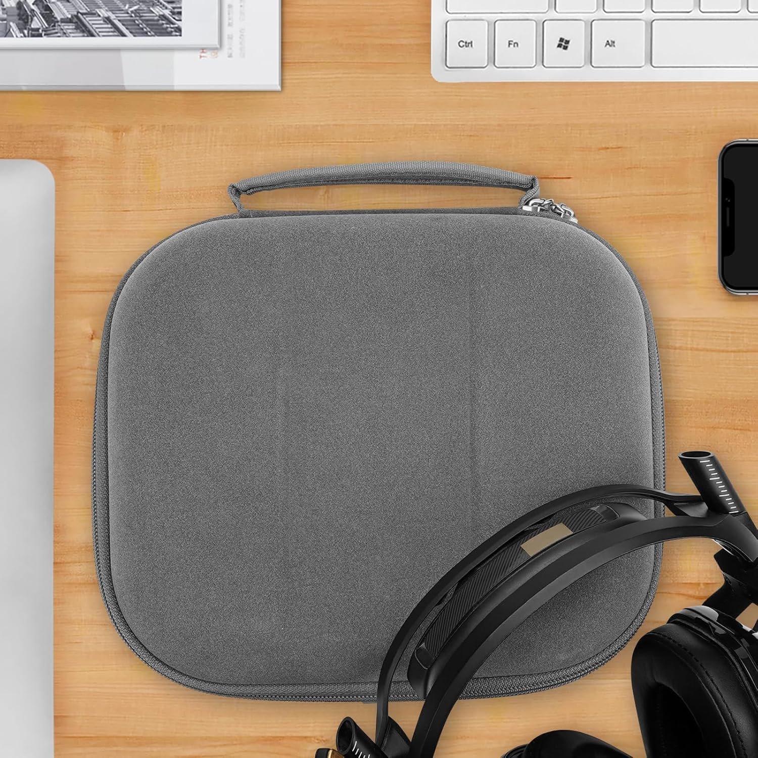 Geekria Shield Case for Large-Sized Over-Ear Headphones, Replacement Protective Hard Shell Travel Carrying Bag with Cable Storage, Compatible with Astro Gaming A50Gen4 (Microfiber Grey) - Image 6