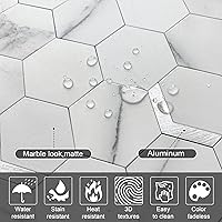 Vista 2 de VAOVI Peel and Stick Backsplash Tile,Backsplash Tile for Kitchen Peel and Stick Wall Panels Hexagon Marble Tile(White Silver,5pcs)