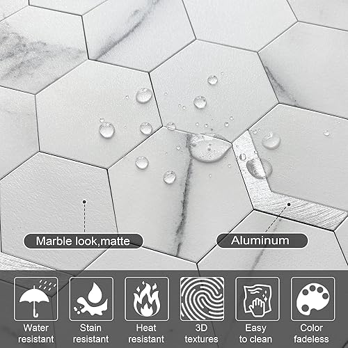 Miniatura 10 de VAOVI Peel and Stick Backsplash Tile,Backsplash Tile for Kitchen Peel and Stick Wall Panels Hexagon Marble Tile(Cement Gray,10pcs)