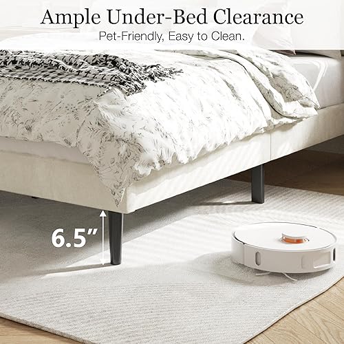 Miniatura 7 de Base de cama tamaño Queen con cabecero, base de cama tapizada de terciopelo, base de colchón contemporánea, sin ruido, no necesita somier, fácil