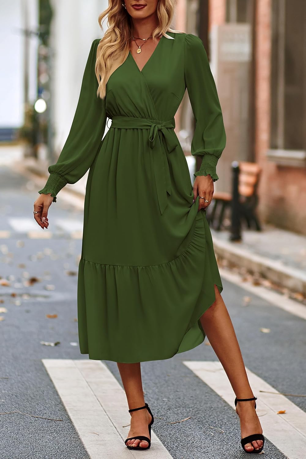 PRETTYGARDEN Women's Floral Boho Dress Fall Long Sleeve Wrap V Neck Ruffle Flowy Maxi Spring Wedding Guest Vacation Dresses - Image 7