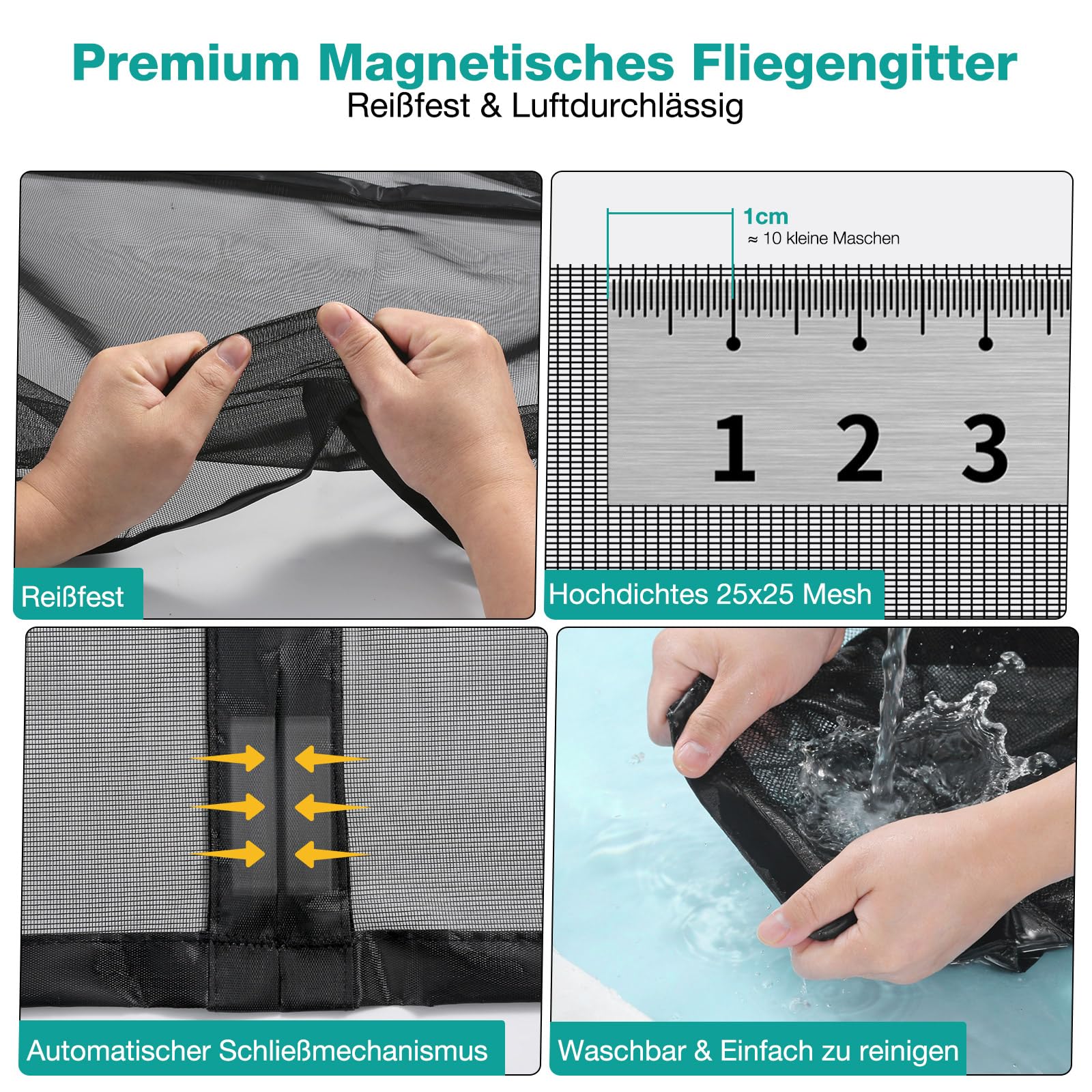 Fliegengitter Balkontür 220x210cm, Magnetische Fliegengitter Tür Ohne Bohren, Lichtdurchlässig, Reißfestes Polyester-Material, Insektenschutz, Einfache Montage, Nicht Kürzbar, Schwarz