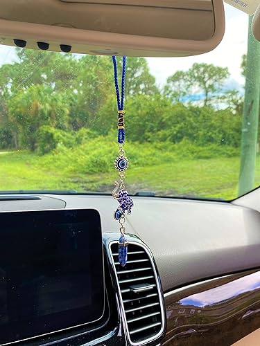 Miniatura 10 de LUCKBOOSTIUM Elefante de la suerte, cristal de piedra arenisca azul, colgante colgante de mandala, adornos de coche de buena suerte para espejo