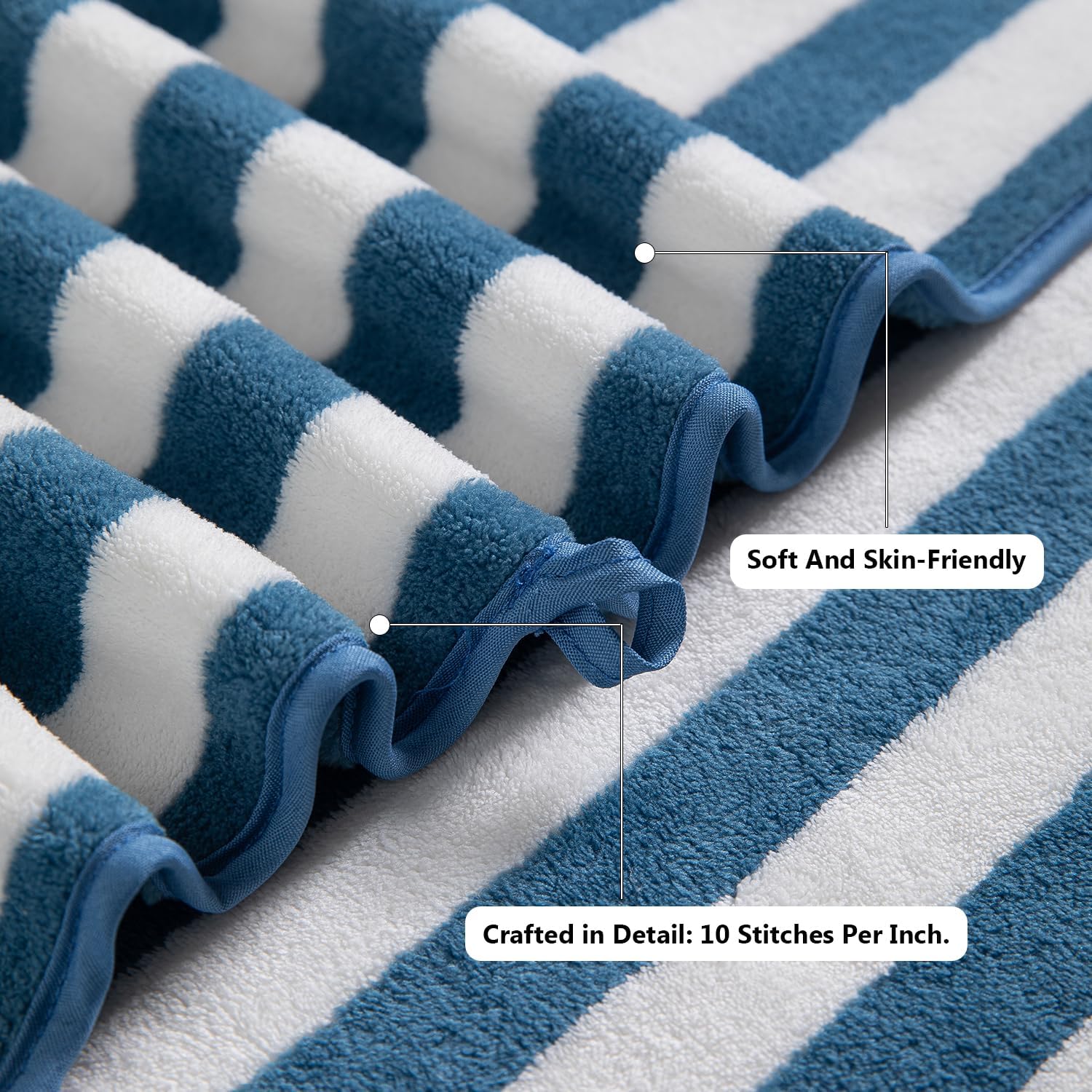 Jarson 18-Piece Striped Bath Towel Set -Highly Absorbent 6 Bath Towels, 6 Hand Towels, 6 Washcloths, Quick Dry Towels for Family Bathroom - Blueberry