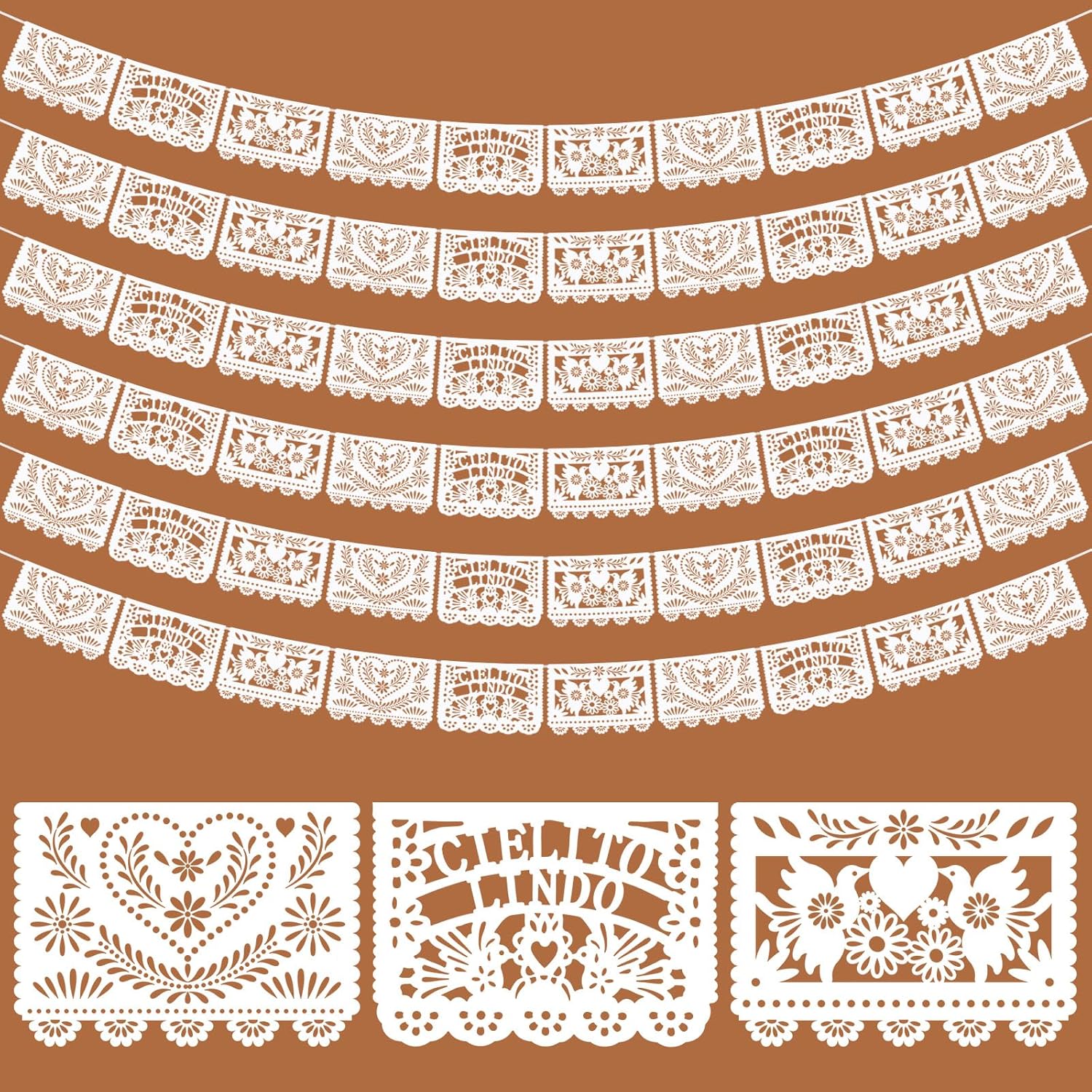 TaoBary 6 Pack Cream Mexican Papel Picado 118 Feet Mexican Wedding Party Banner Cielito Lindo Party Decoration Dia De Los Muertos Decor Fiesta Banner for Mexico Wedding Supplies (Amor)