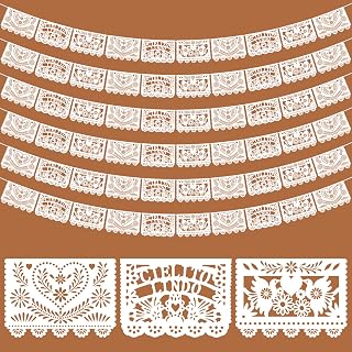 TaoBary 6pcs Mexican Papel Picado Banner 118ft, White, Cielito Lindo